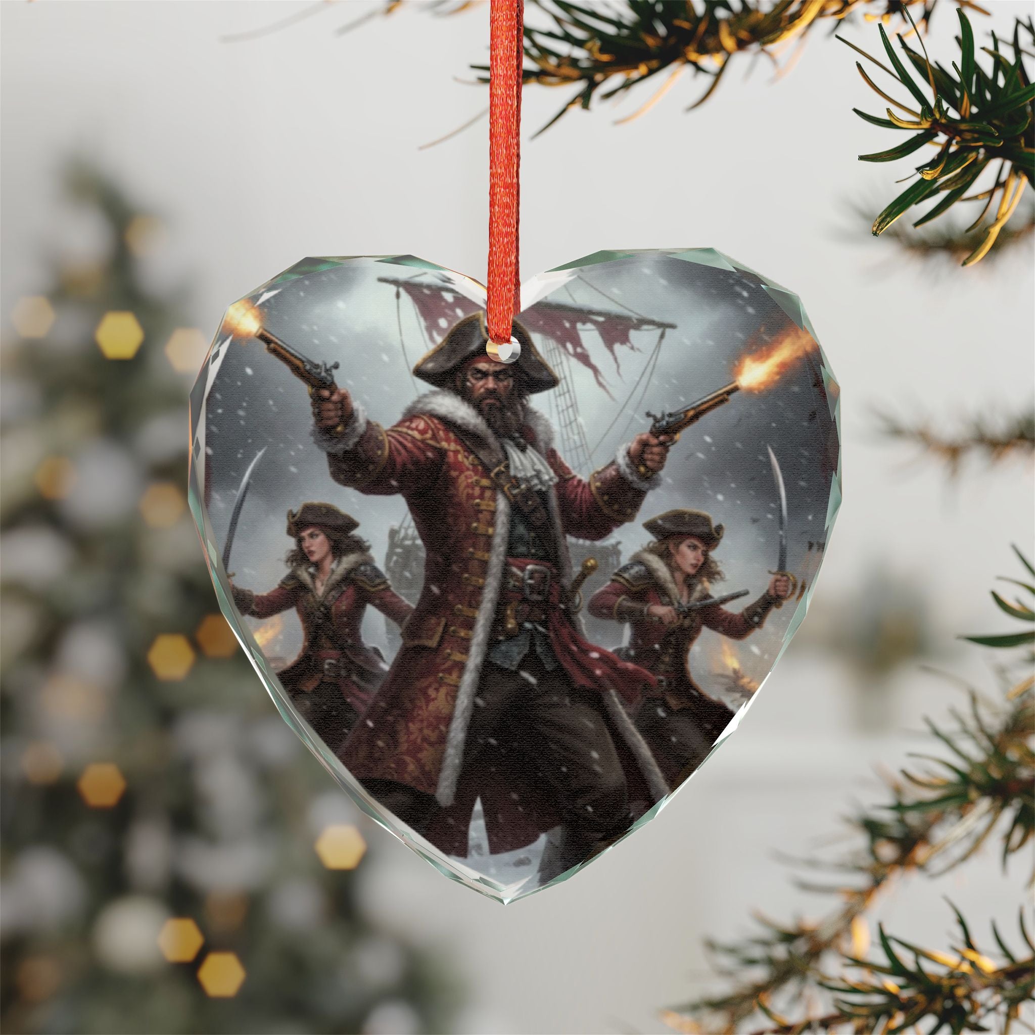 Pirate Captain Heart Crystal Ornament — Nautical Holiday Decor for Sea Adventure Fans