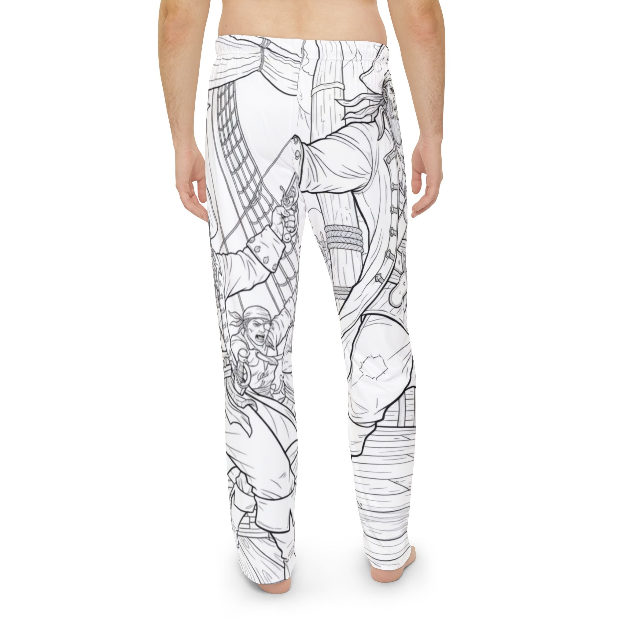 Pirate Ship Illustration Pajama Pants — Black & White All-Over-Print
