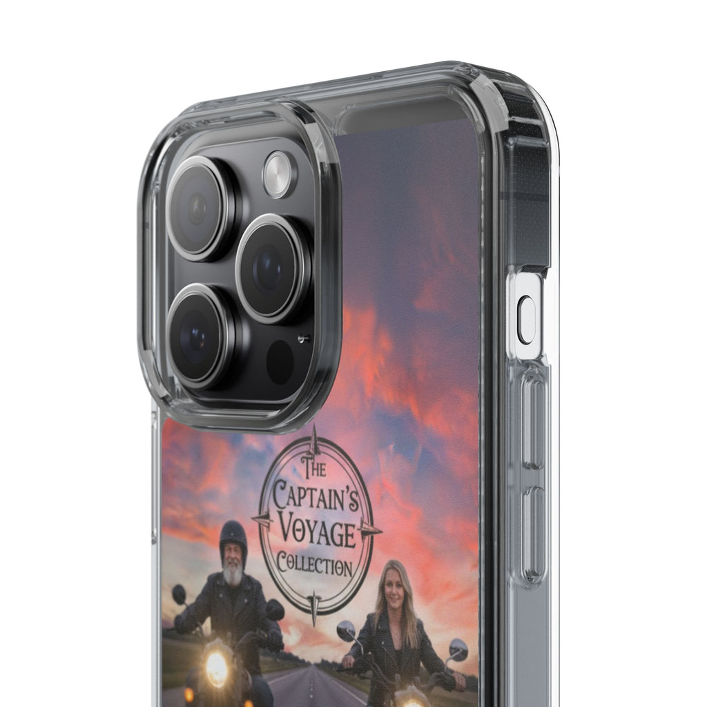 Clear Phone Case — 'The Captain's Voyage Collection' Motorcycle Sunset Design