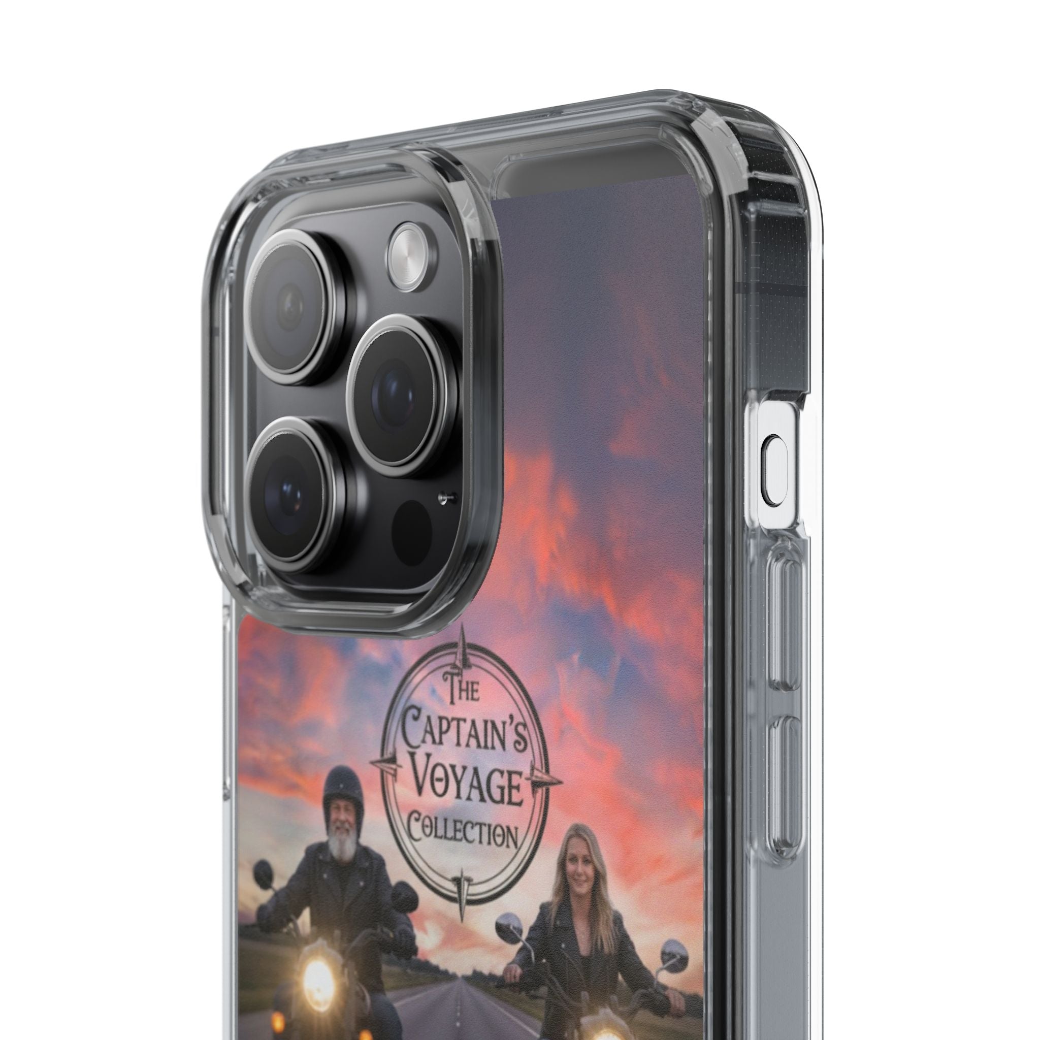 Clear Phone Case — 'The Captain's Voyage Collection' Motorcycle Sunset Design