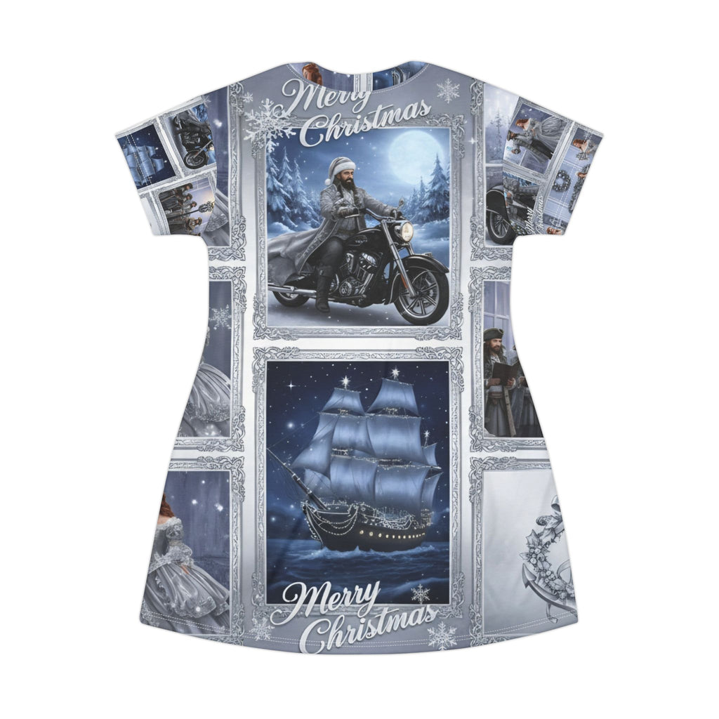 Merry Christmas Fantasy T-Shirt Dress — Winter Scene All-Over Print