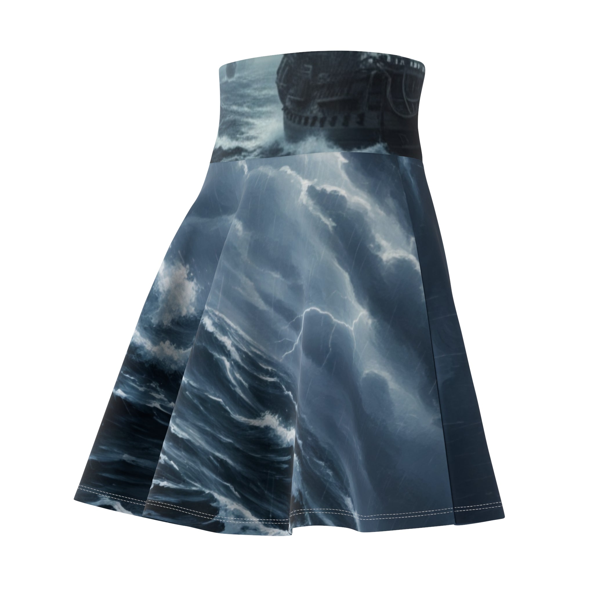 Stormy Ocean Skater Skirt — Dark Lightning AOP Print