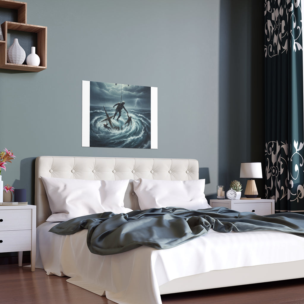 Stormy Sea Silk Poster — Dramatic Sailor Rescue Wall Art (Indoor/Outdoor)