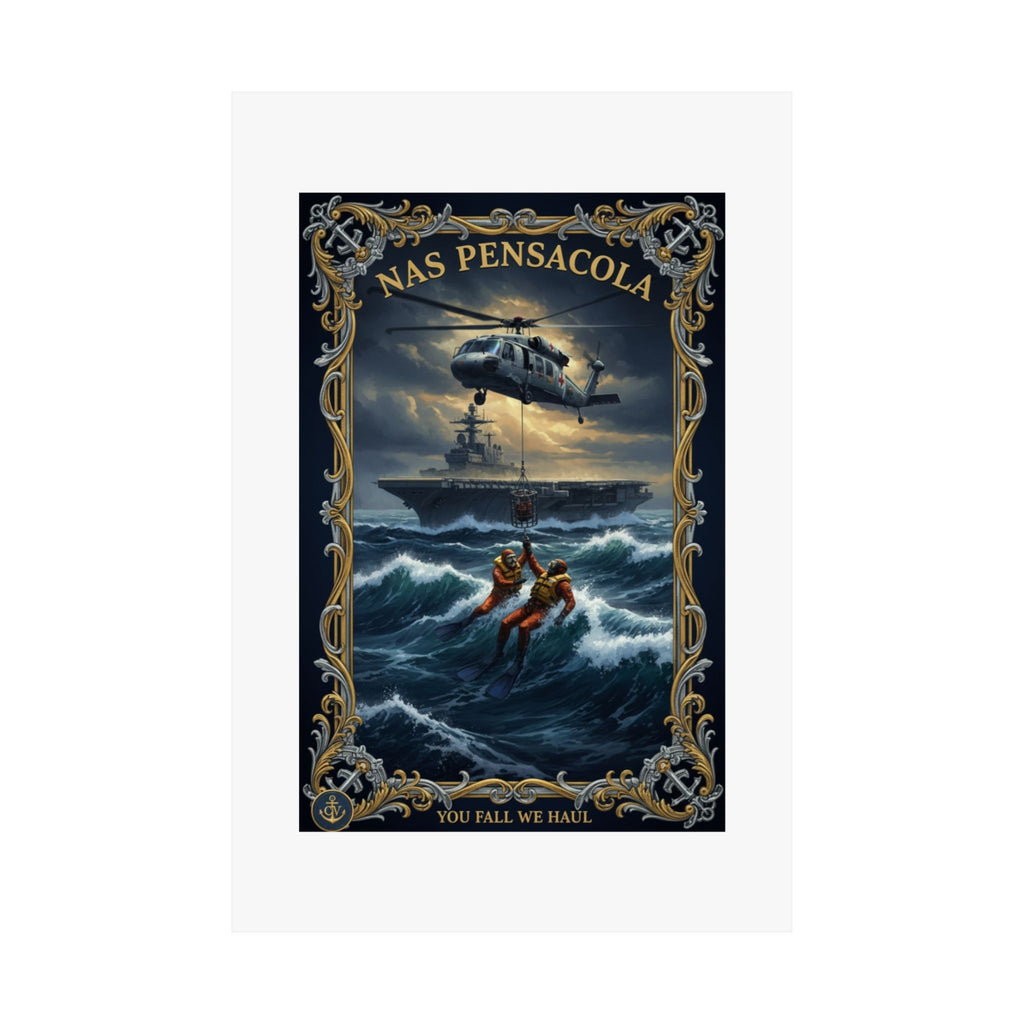 NAS Pensacola Rescue Poster — Matte Vertical Military Wall Art