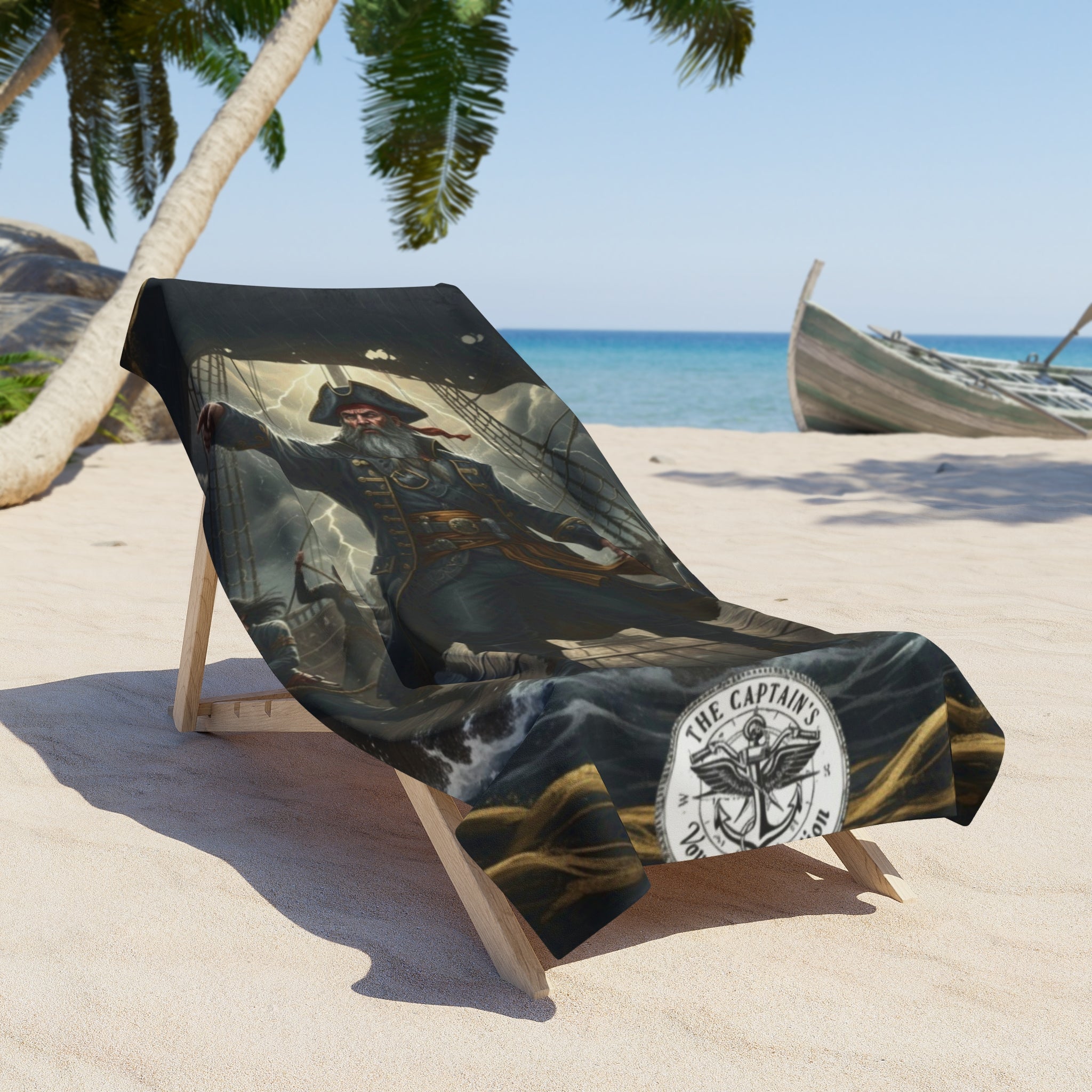 Pirate Captain Beach Towel — Vintage Nautical Pirate Ship Design