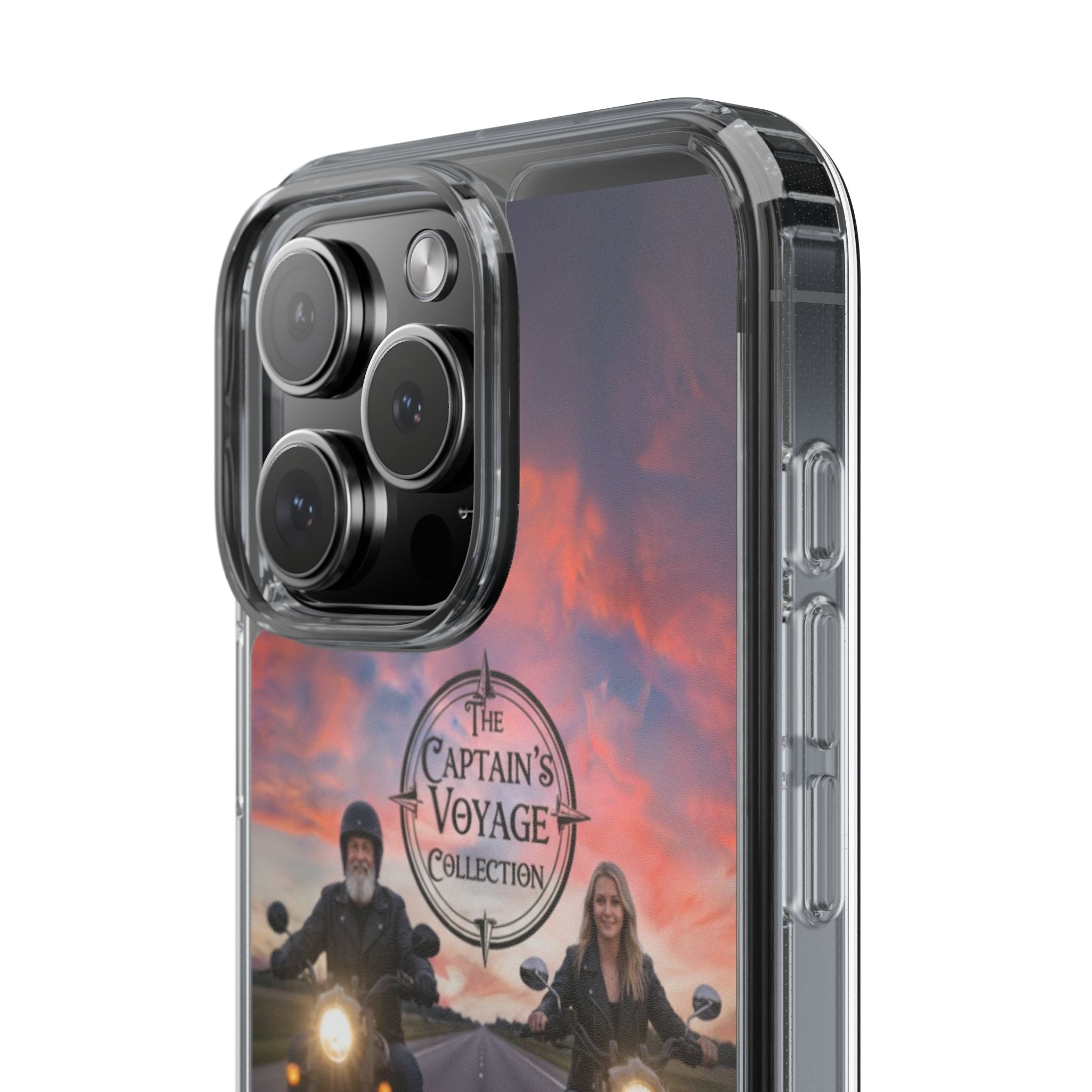Clear Phone Case — 'The Captain's Voyage Collection' Motorcycle Sunset Design