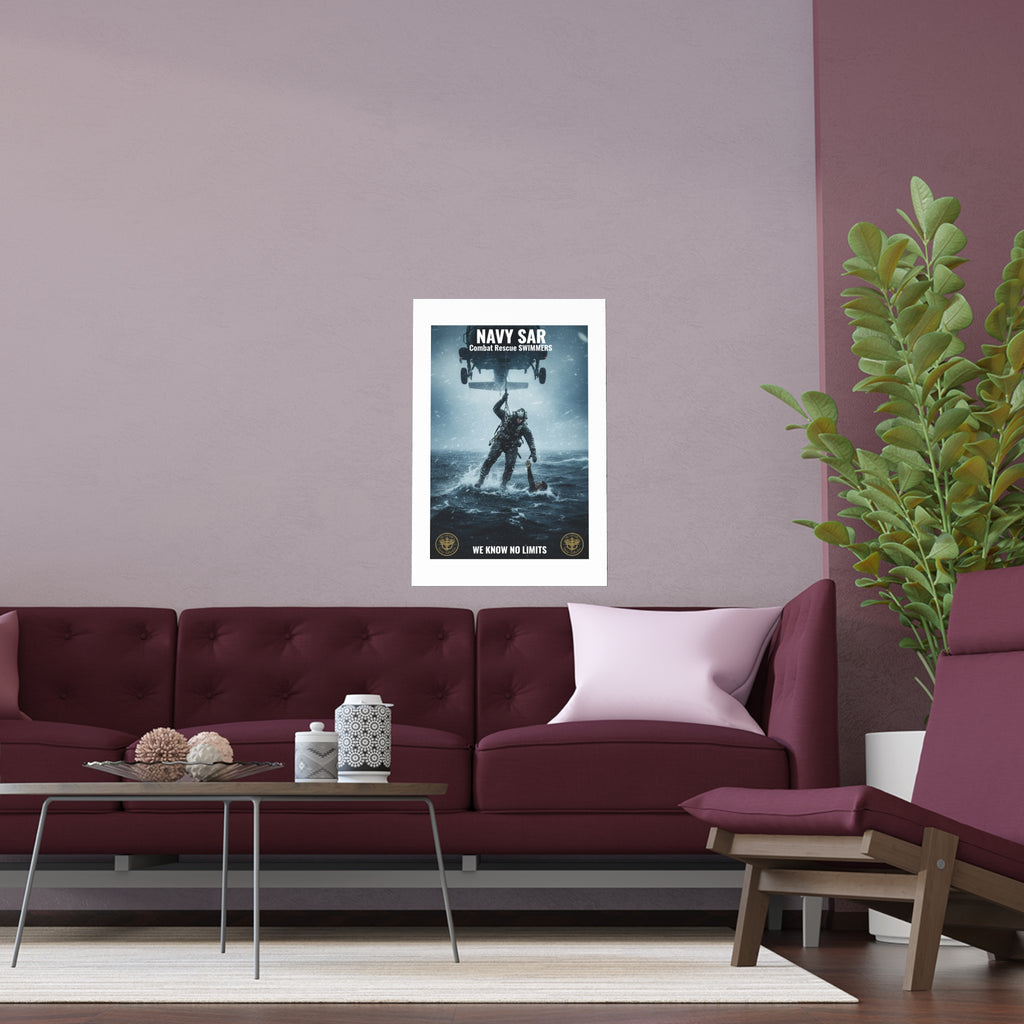 Rescue Diver Silk Poster – Dramatic Sea & Helicopter Wall Art (Indoor/Outdoor)