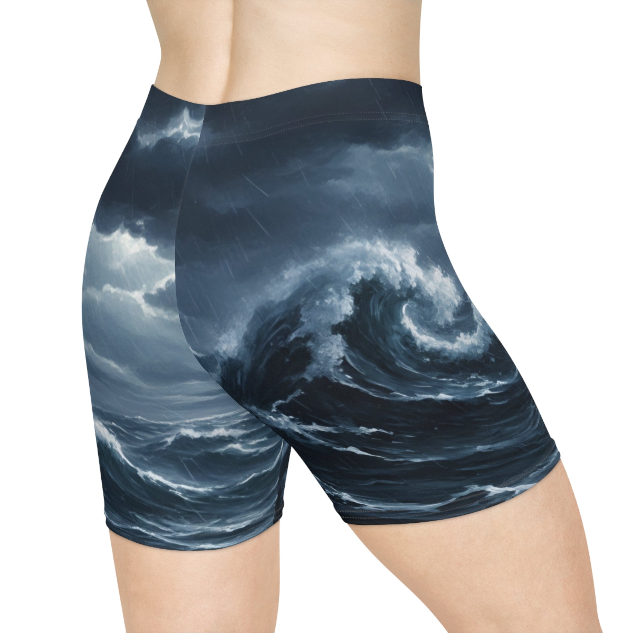 Ocean Storm Biker Shorts — Moody Dark Wave Print