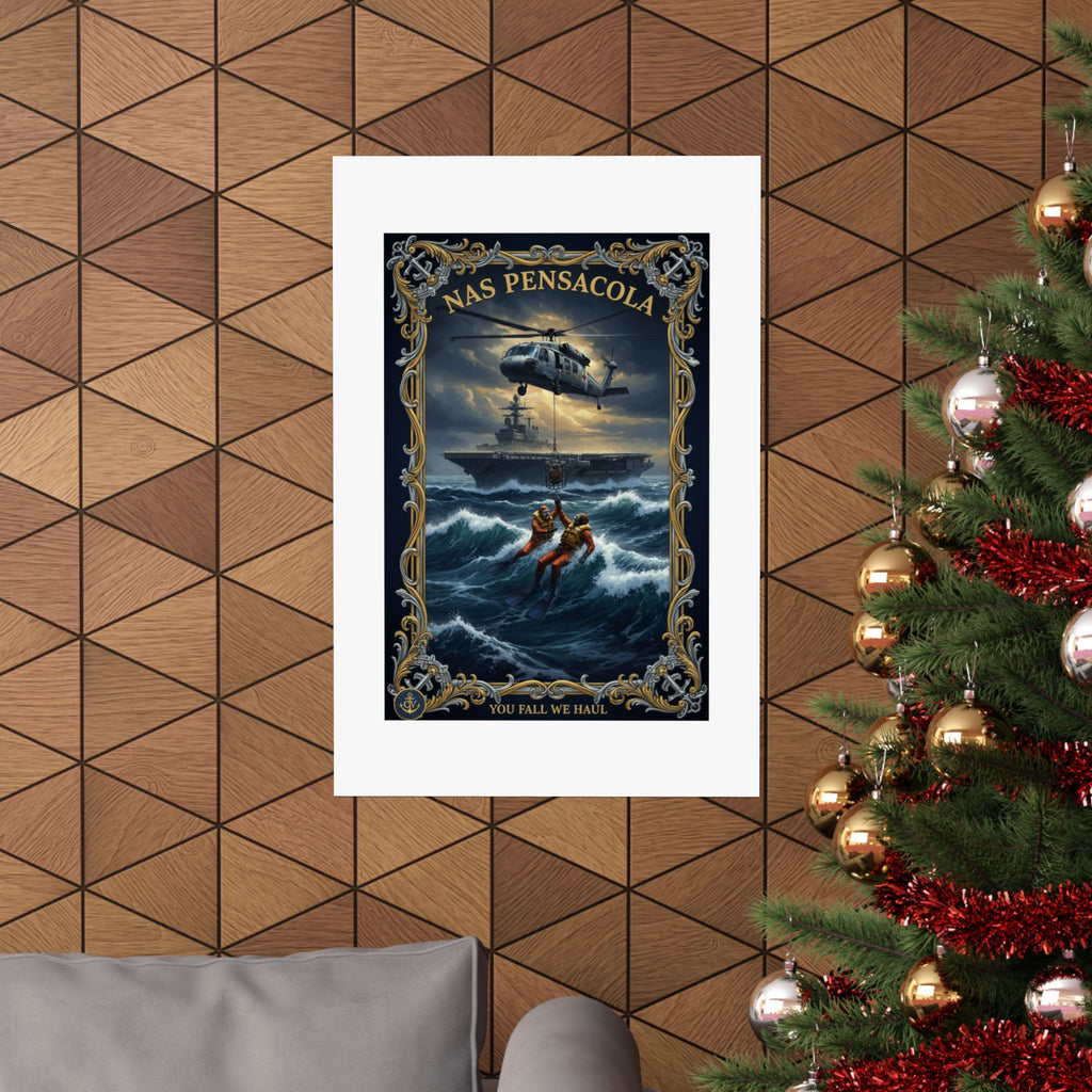 NAS Pensacola Rescue Poster — Matte Vertical Military Wall Art