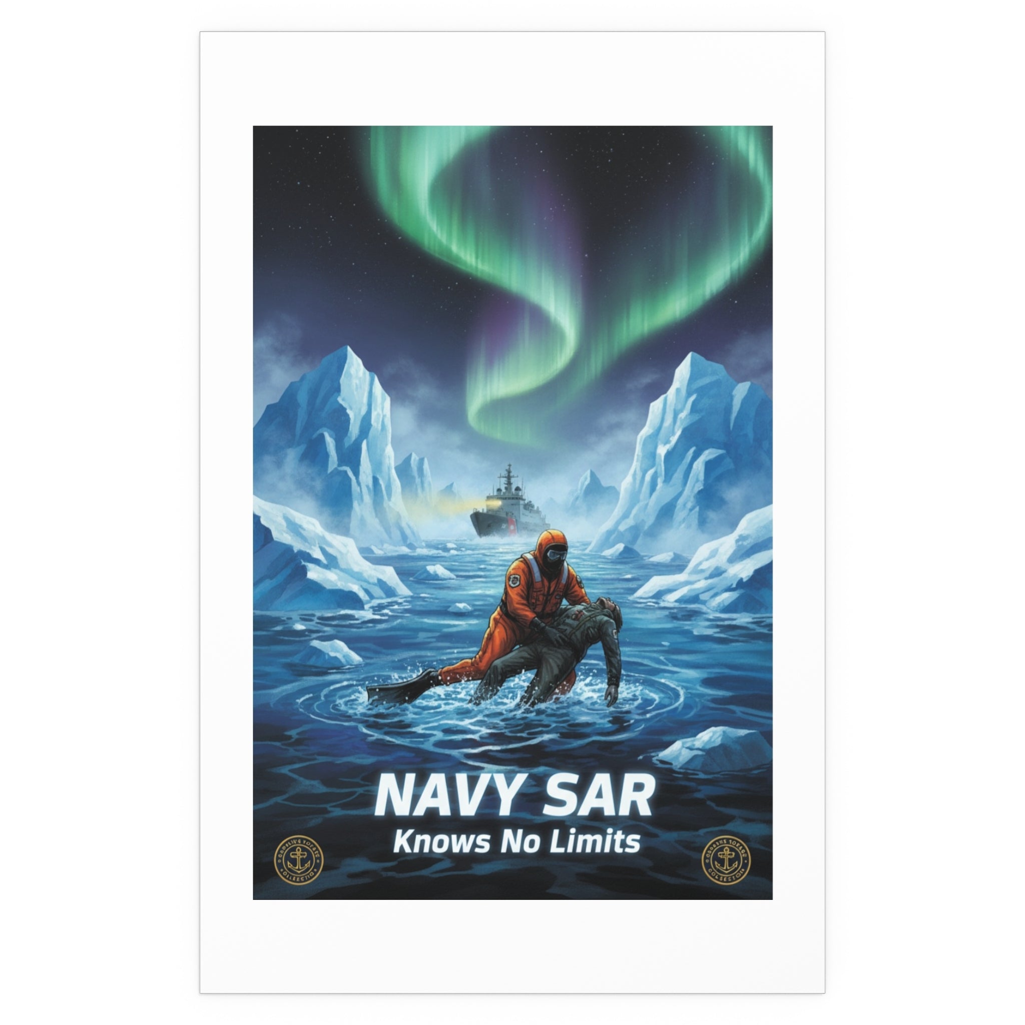 Silk Poster — 'Navy SAR Knows No Limits' Arctic Rescue Wall Art (Indoor/Outdoor)