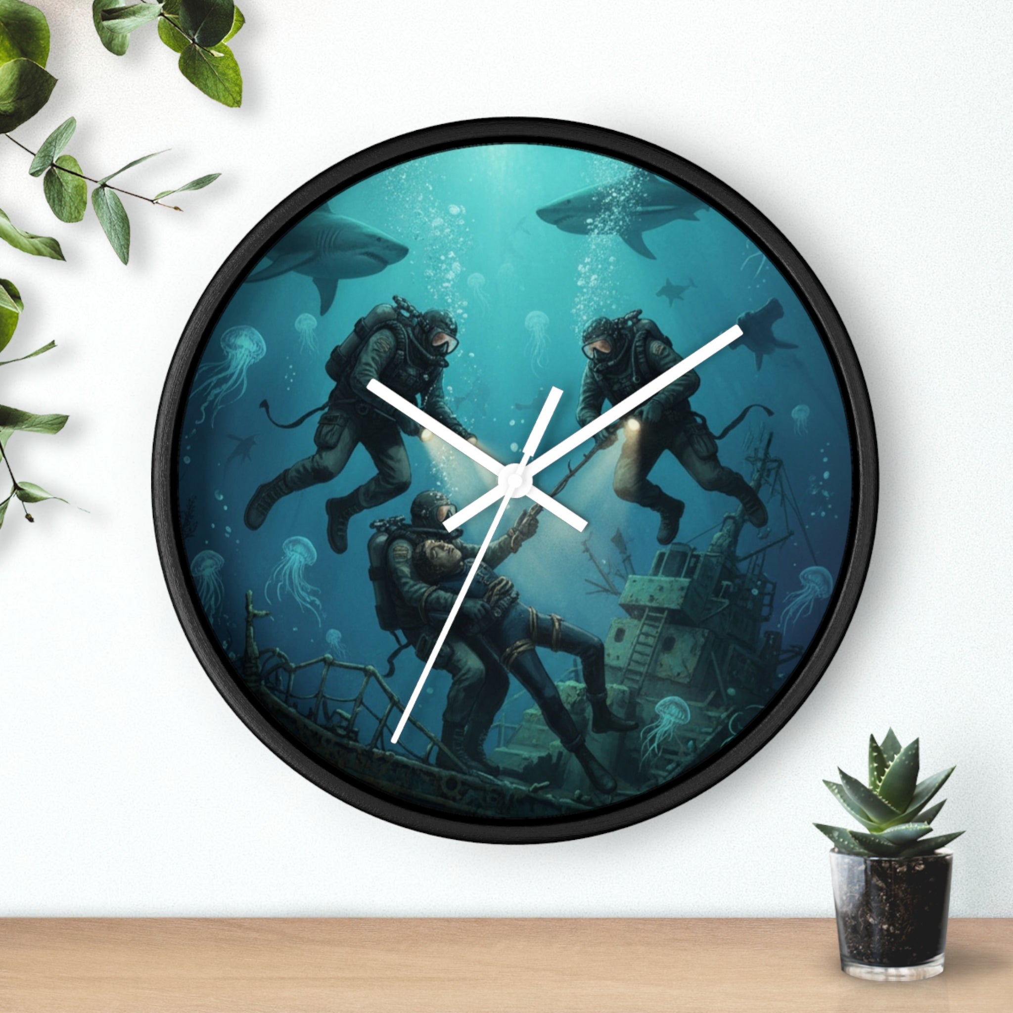 Diver Expedition Wall Clock — Vintage Deep Sea Salvage Diver Art