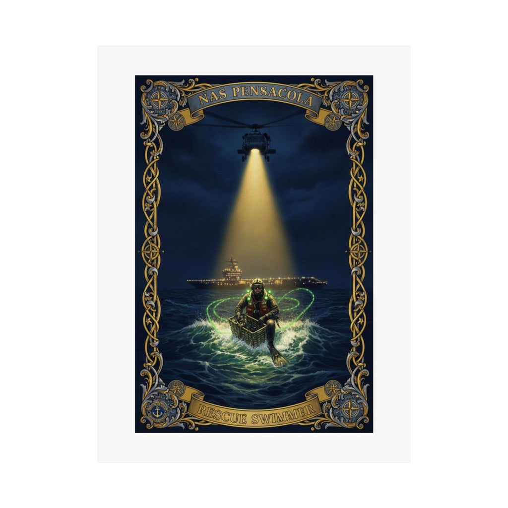 Nautical Rescue Matte Poster — Lighthouse Search & Shipwreck Scene