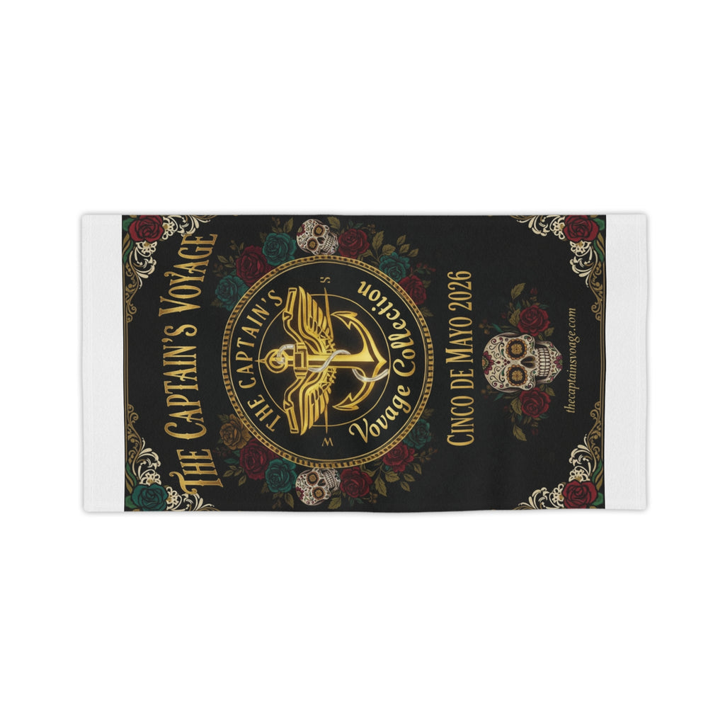 Cinco de Mayo 2026 Captain's Voyage Beach Towel — Nautical Anchor Day of the Dead Design