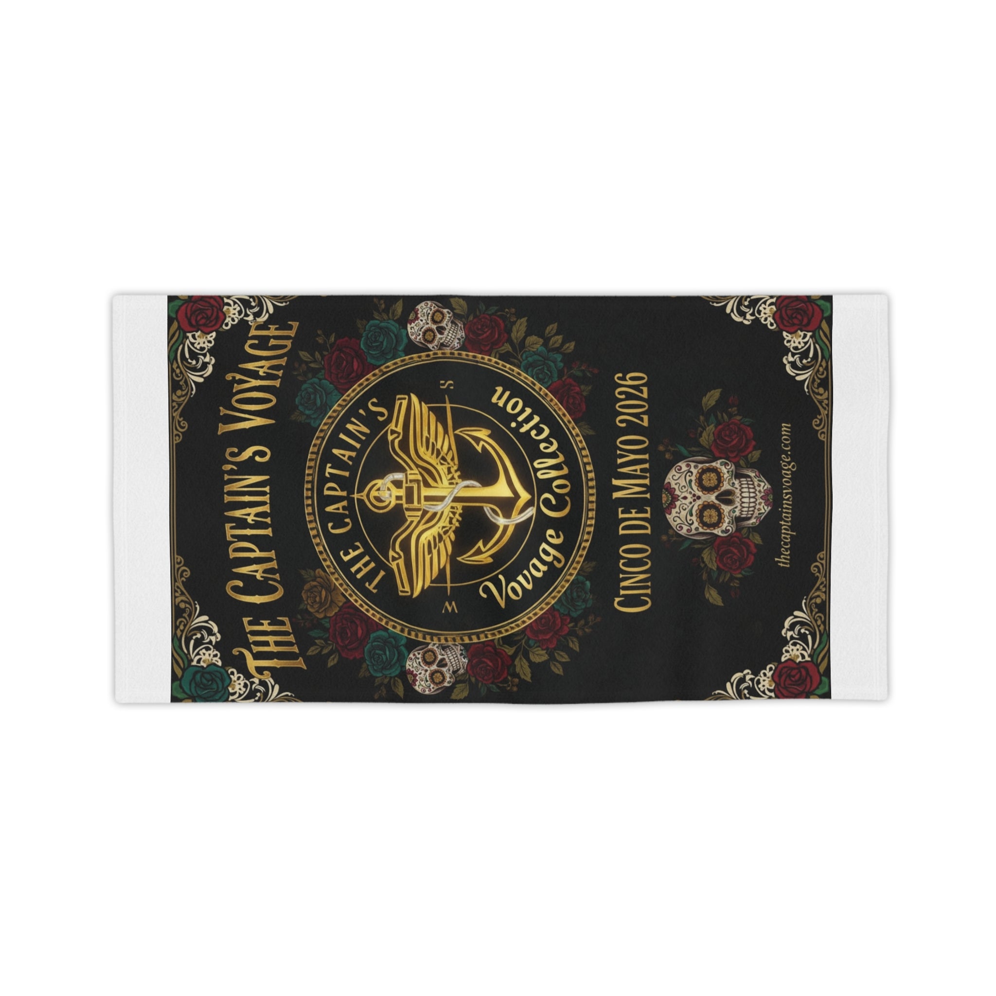 Cinco de Mayo 2026 Captain's Voyage Beach Towel — Nautical Anchor Day of the Dead Design