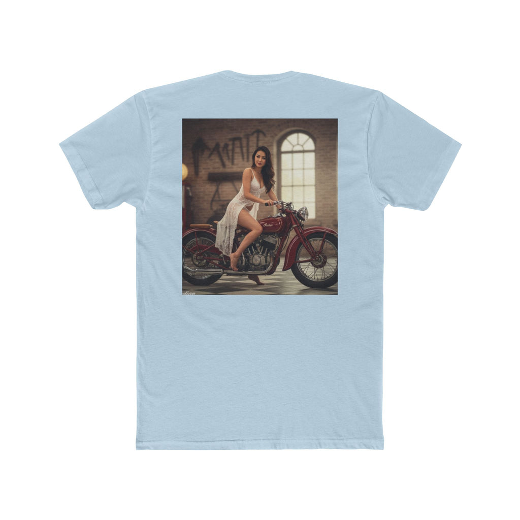 Vintage Motorcycle Pinup Tee — Retro Biker Photo Crewneck