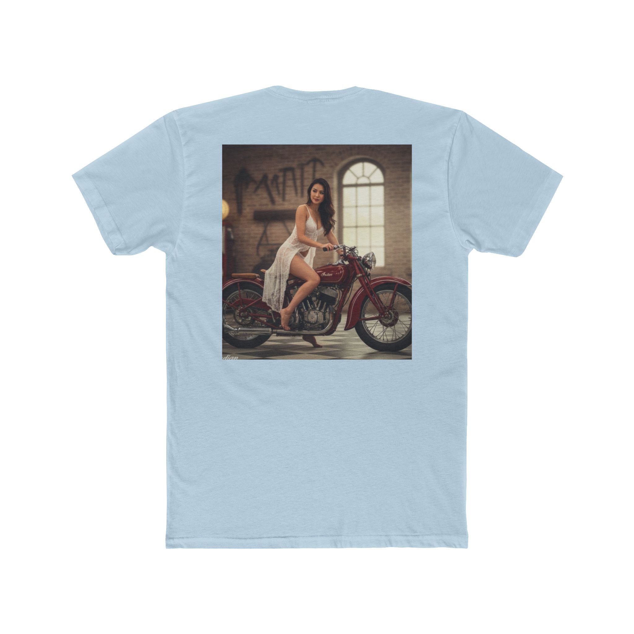 Vintage Motorcycle Pinup Tee — Retro Biker Photo Crewneck