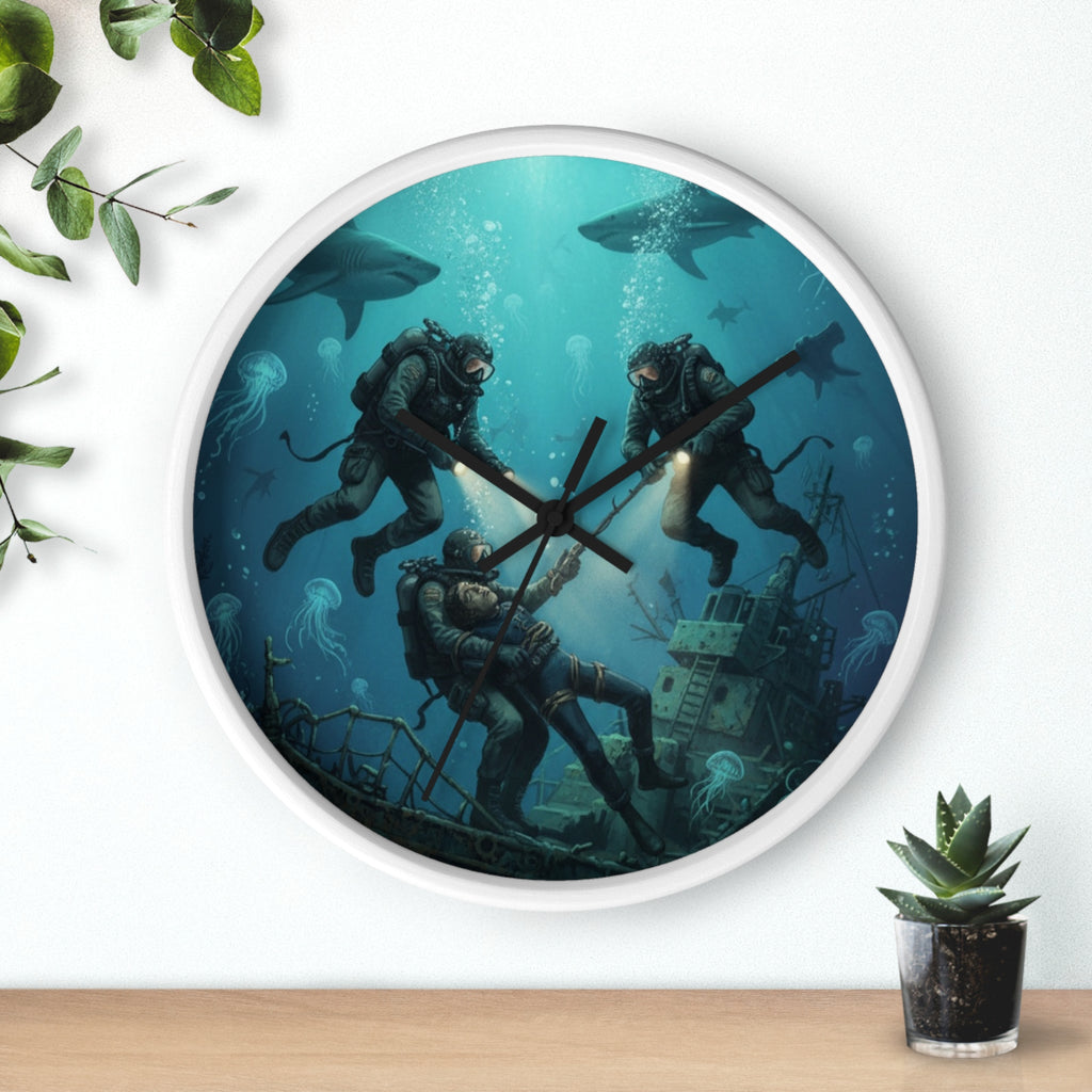 Diver Expedition Wall Clock — Vintage Deep Sea Salvage Diver Art