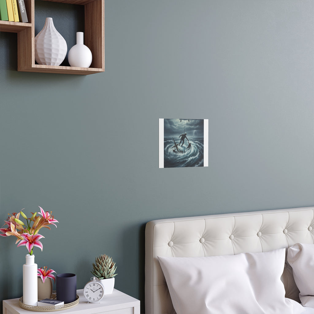 Stormy Sea Silk Poster — Dramatic Sailor Rescue Wall Art (Indoor/Outdoor)