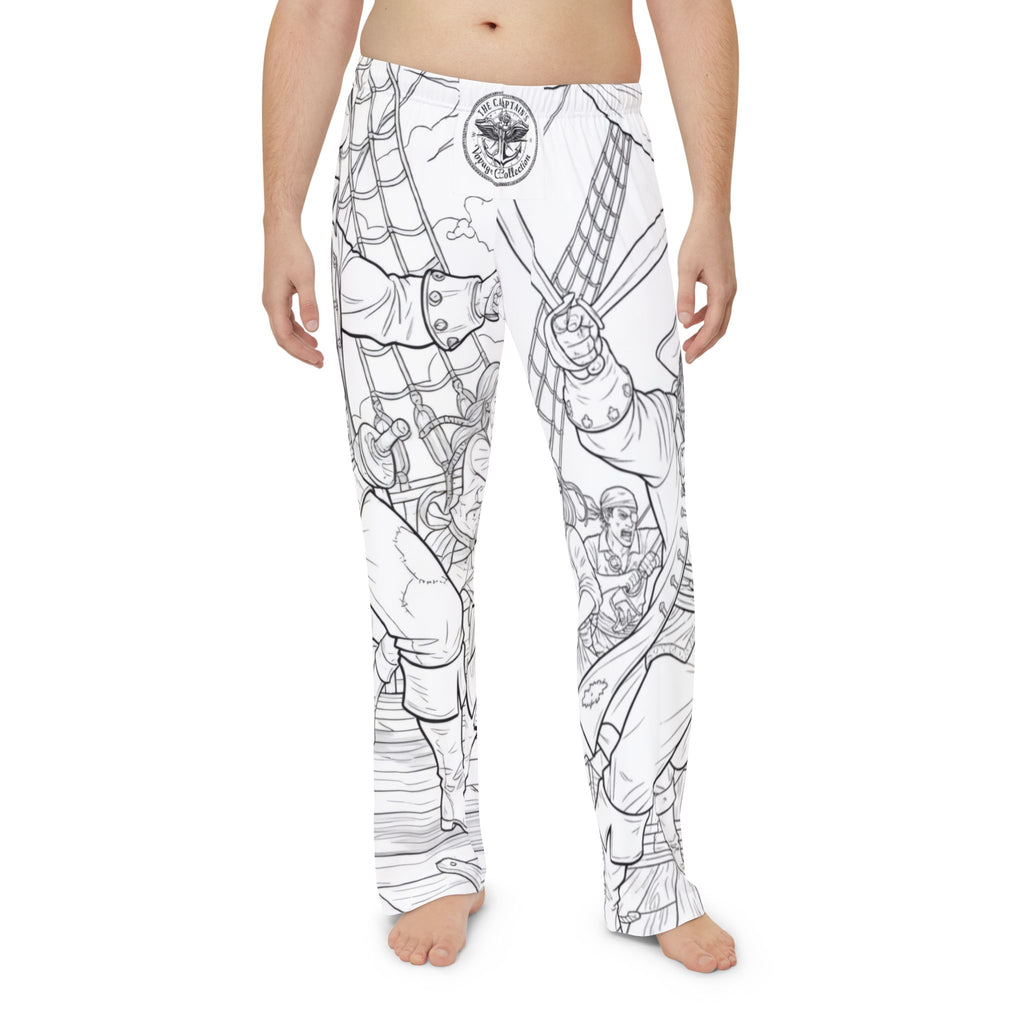 Pirate Ship Illustration Pajama Pants — Black & White All-Over-Print