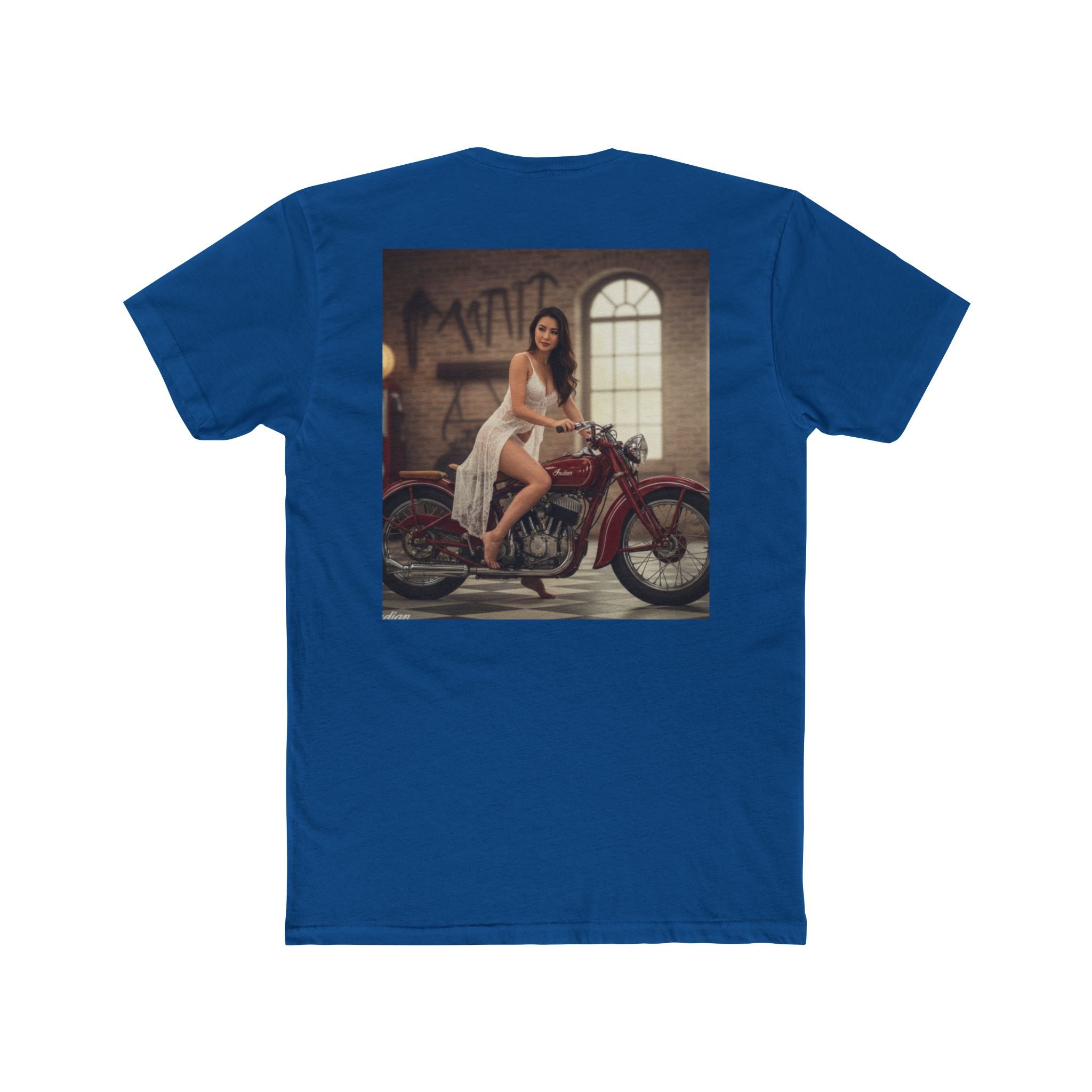Vintage Motorcycle Pinup Tee — Retro Biker Photo Crewneck