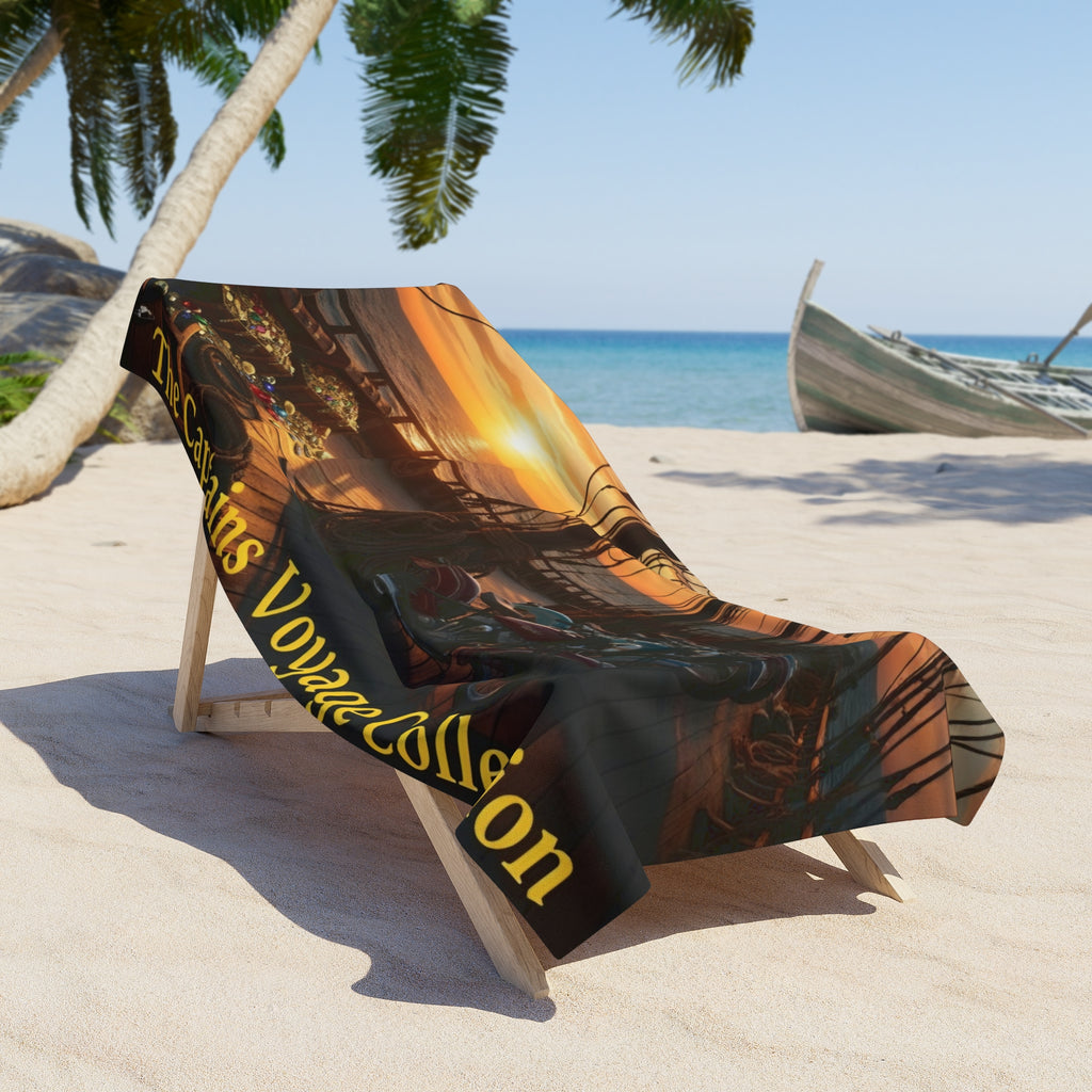 Captain's Voyage Beach Towel — Nautical Sunset Ship Deck Design