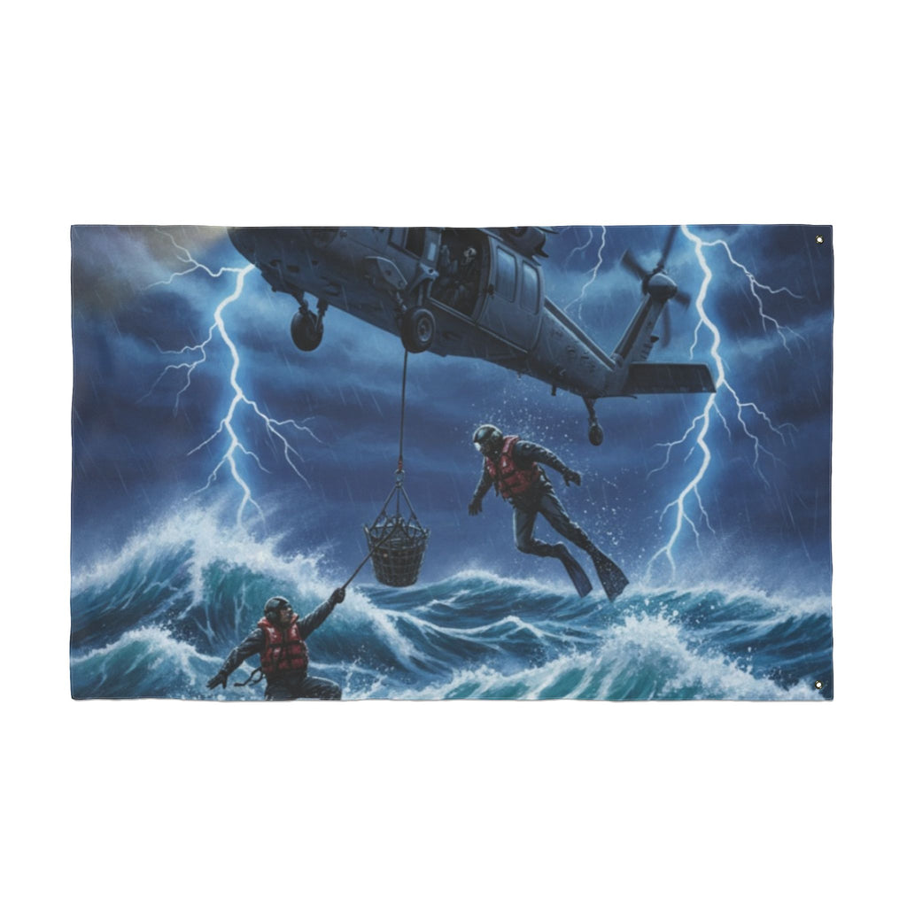 Double-Sided Nautical Rescue Flag — Navy SAR Search & Rescue Scene