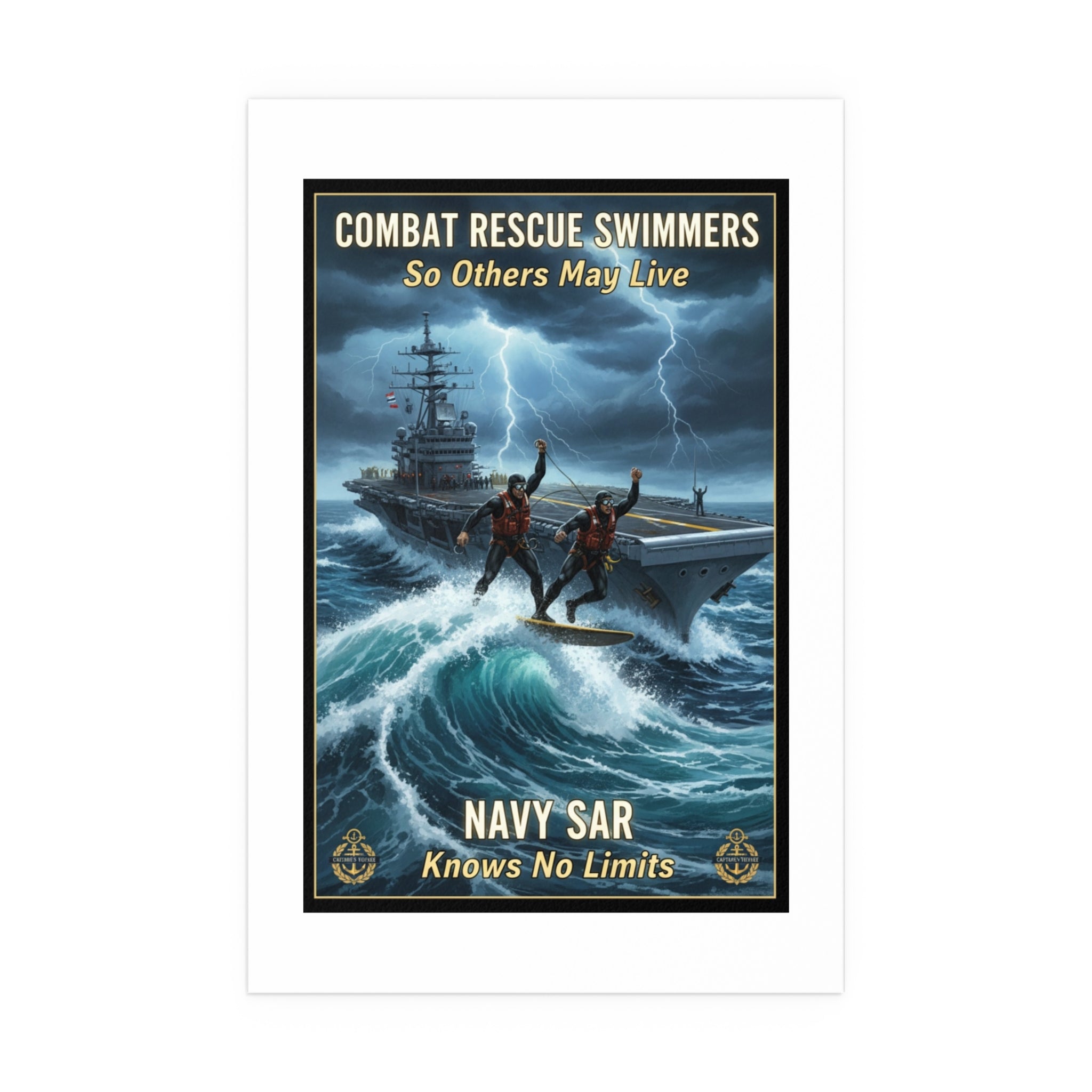 Navy Storm Surfing Silk Poster — Military Aircraft Carrier Art Print (Indoor/Outdoor)