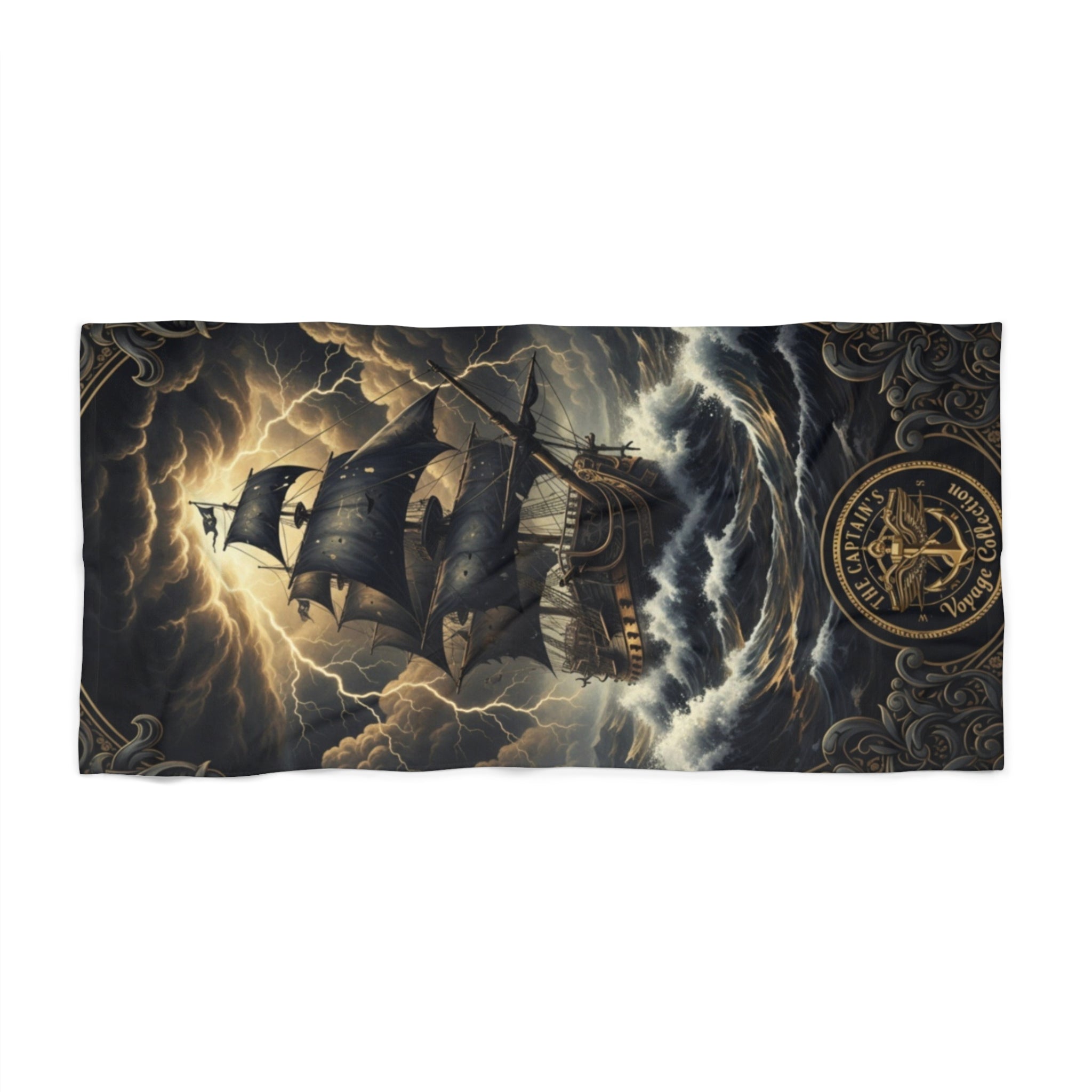 Pirate Ship Beach Towel — Stormy Vintage Nautical Design