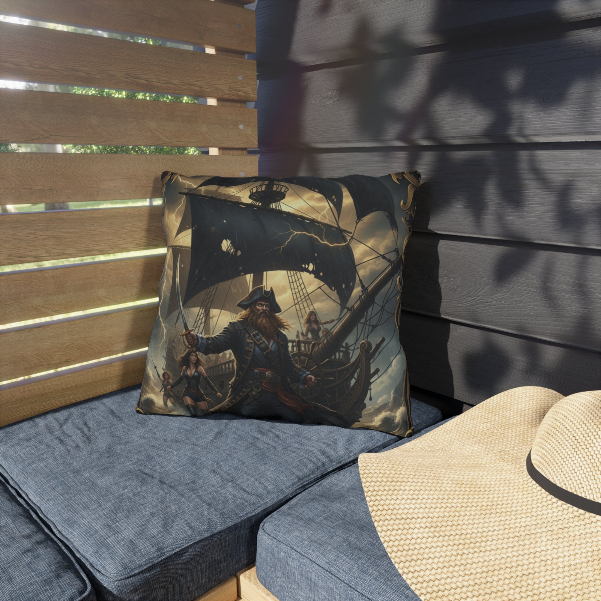 Pirate Captain Outdoor Pillow – Nautical Voyage Anchor Throw Cushion