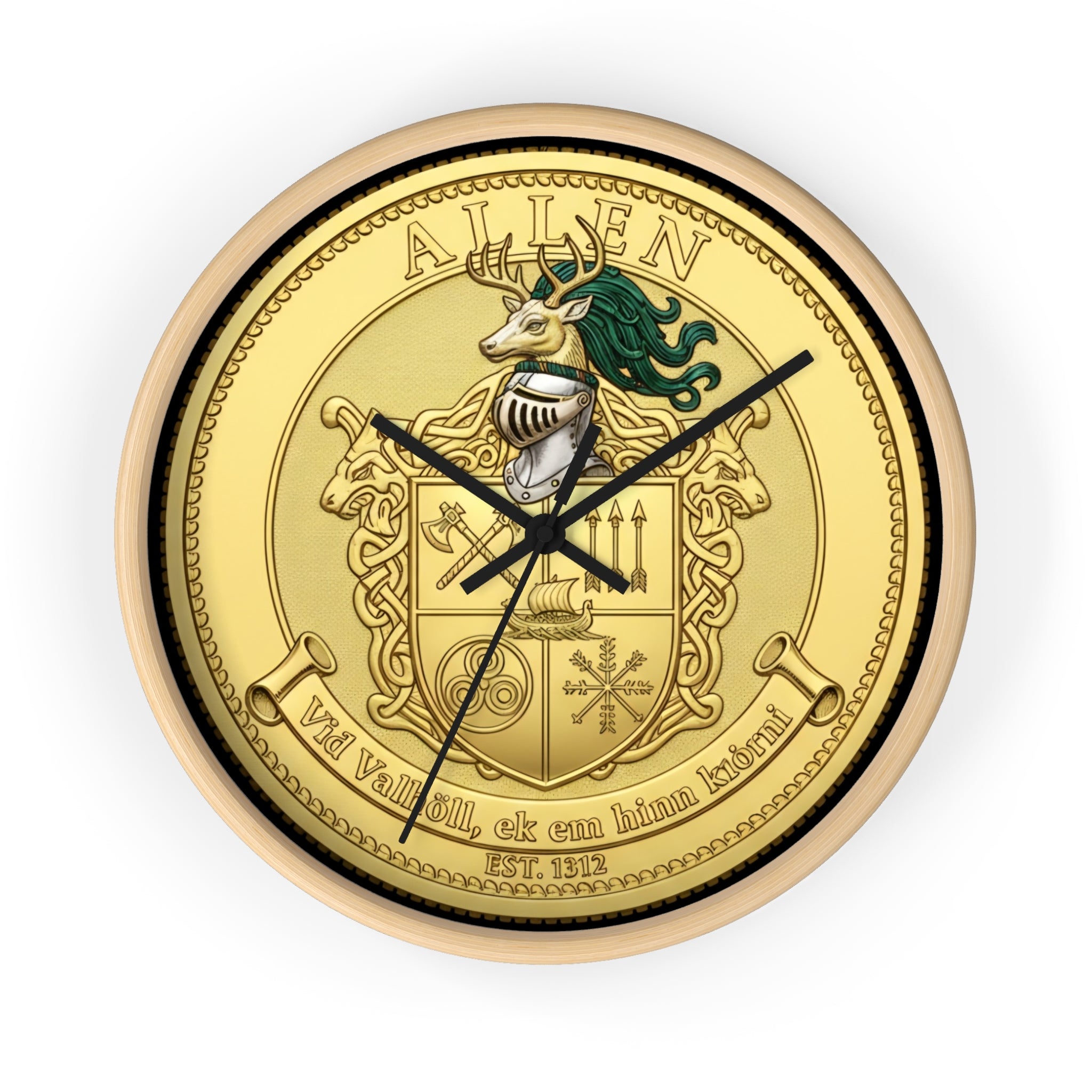 Wall Clock — Aitken Family Crest Gold Coat of Arms Clock