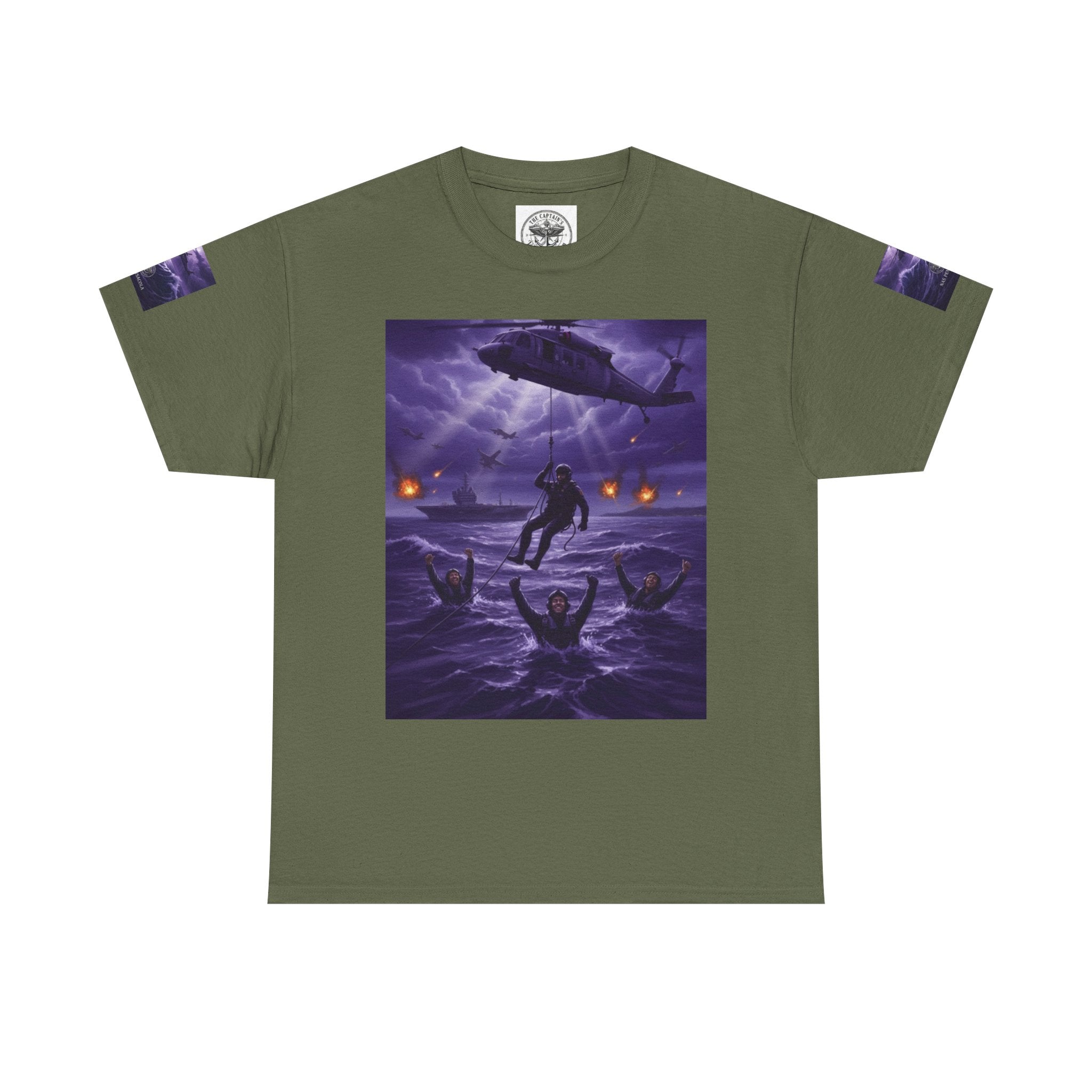 Rescue Night Tee — Purple Helicopter Sea Rescue Graphic T-Shirt