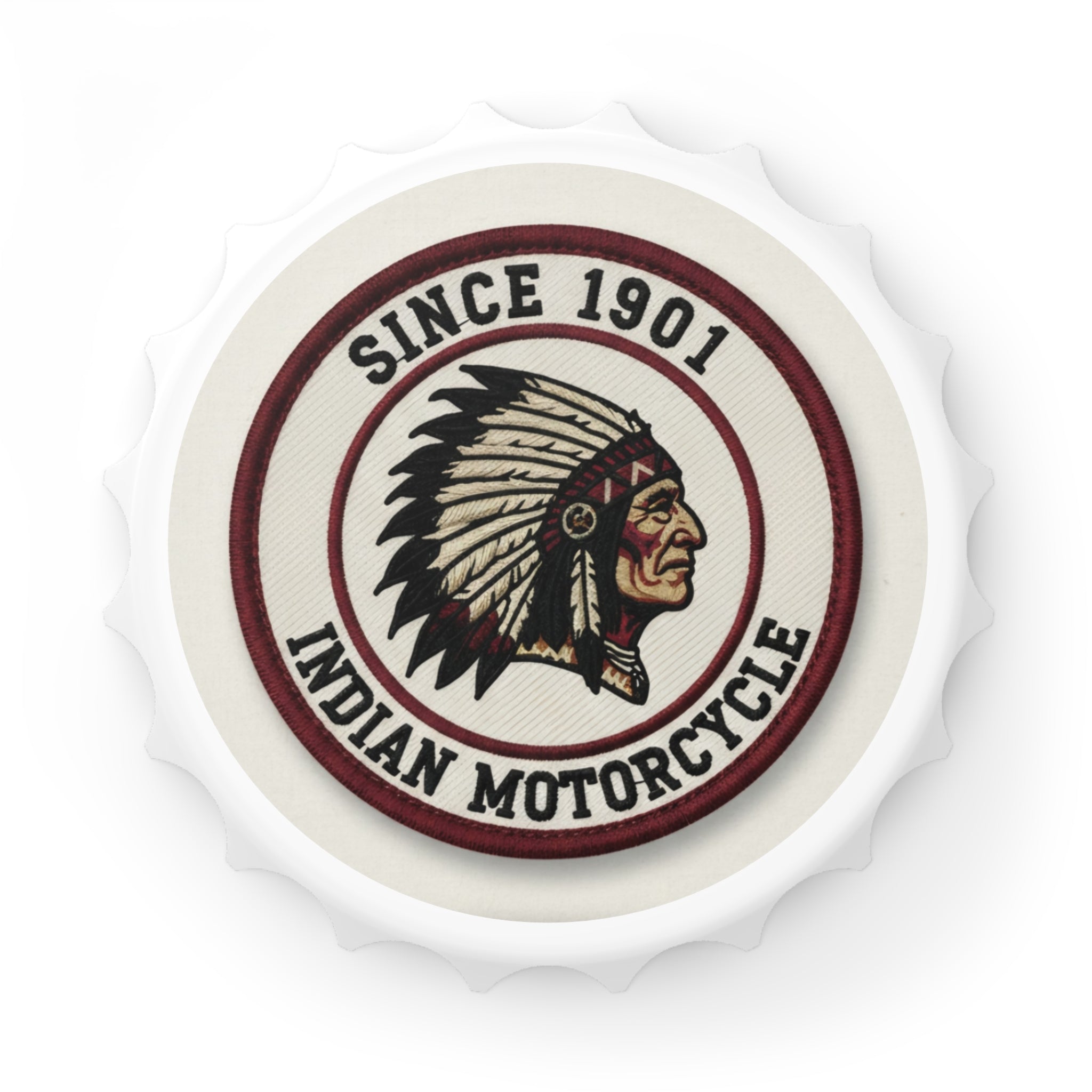 Beer Bottle Opener - Vintage 'Since 1901 Indian Motorcycle' Round Magnet Bottle Cap