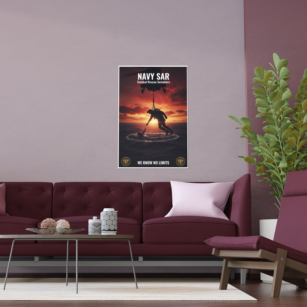 Navy SAR Combat Rescue Swimmers Silk Poster – Military Helicopter Rescue Wall Art