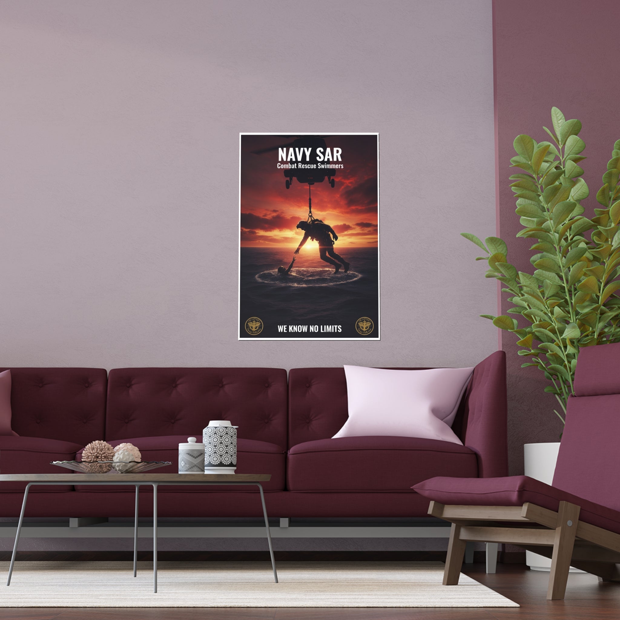 Navy SAR Combat Rescue Swimmers Silk Poster – Military Helicopter Rescue Wall Art