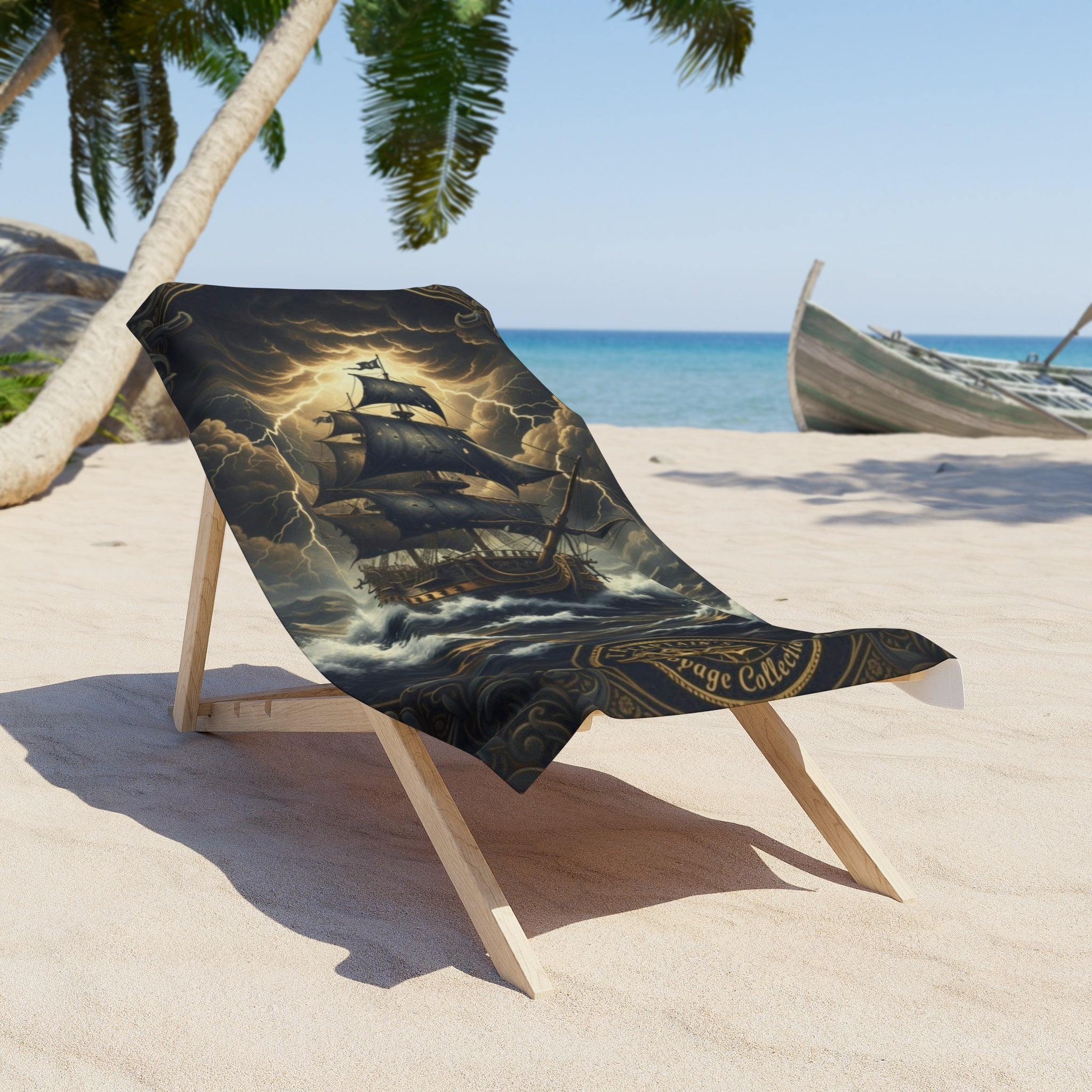 Pirate Ship Beach Towel — Stormy Vintage Nautical Design