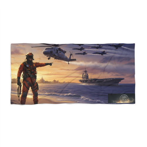 Beach Towel — Naval Aviator Sunset Rescue Design
