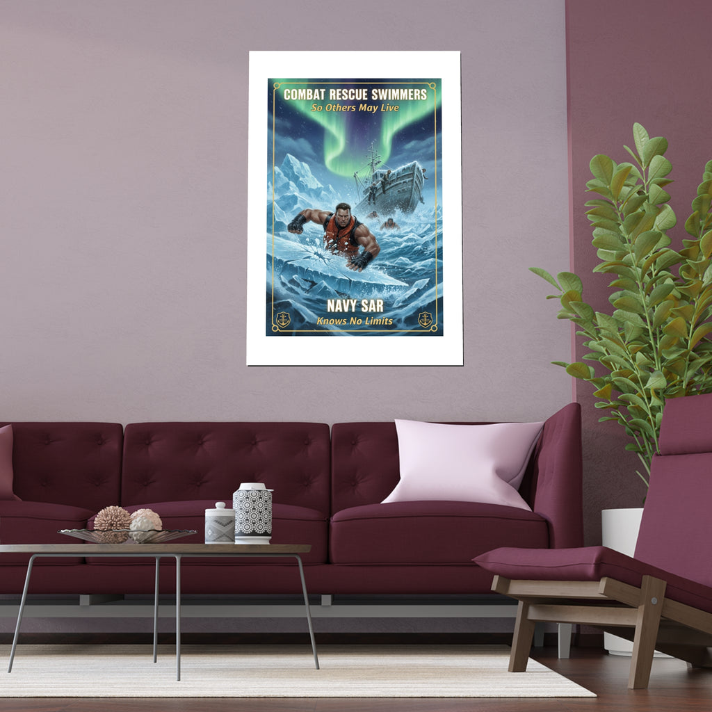 Combat Rescue Swimmers Silk Poster — Navy SAR 'So Others May Live' Arctic Rescue Print