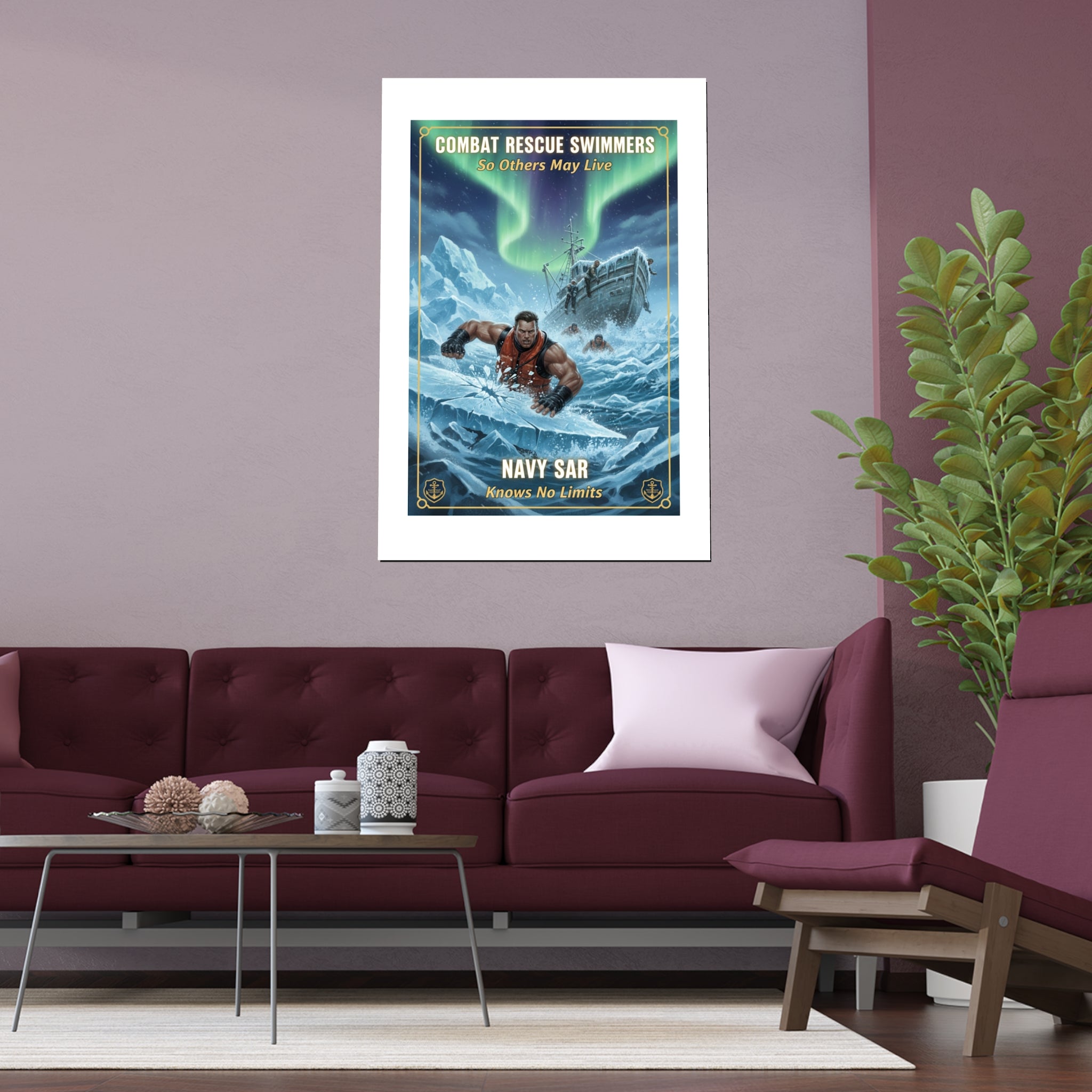 Combat Rescue Swimmers Silk Poster — Navy SAR 'So Others May Live' Arctic Rescue Print