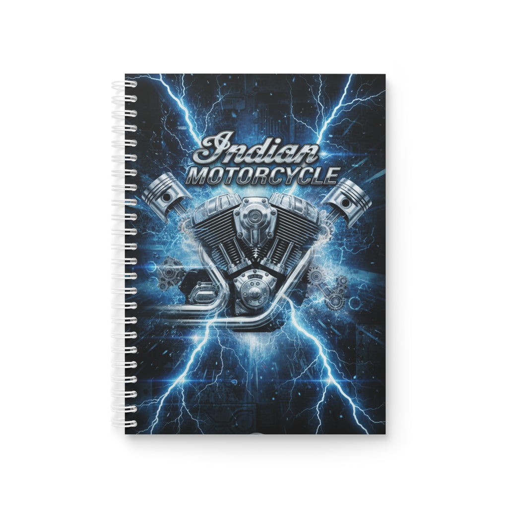 Indian Motorcycle Lightning Engine Spiral Notebook — Biker Journal, Blue Thunder Motorcycle Gift
