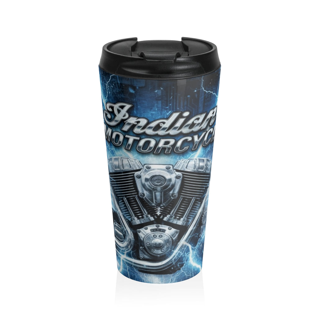 Indian Motorcycle Stainless Steel Travel Mug – Blue Lightning Engine Design