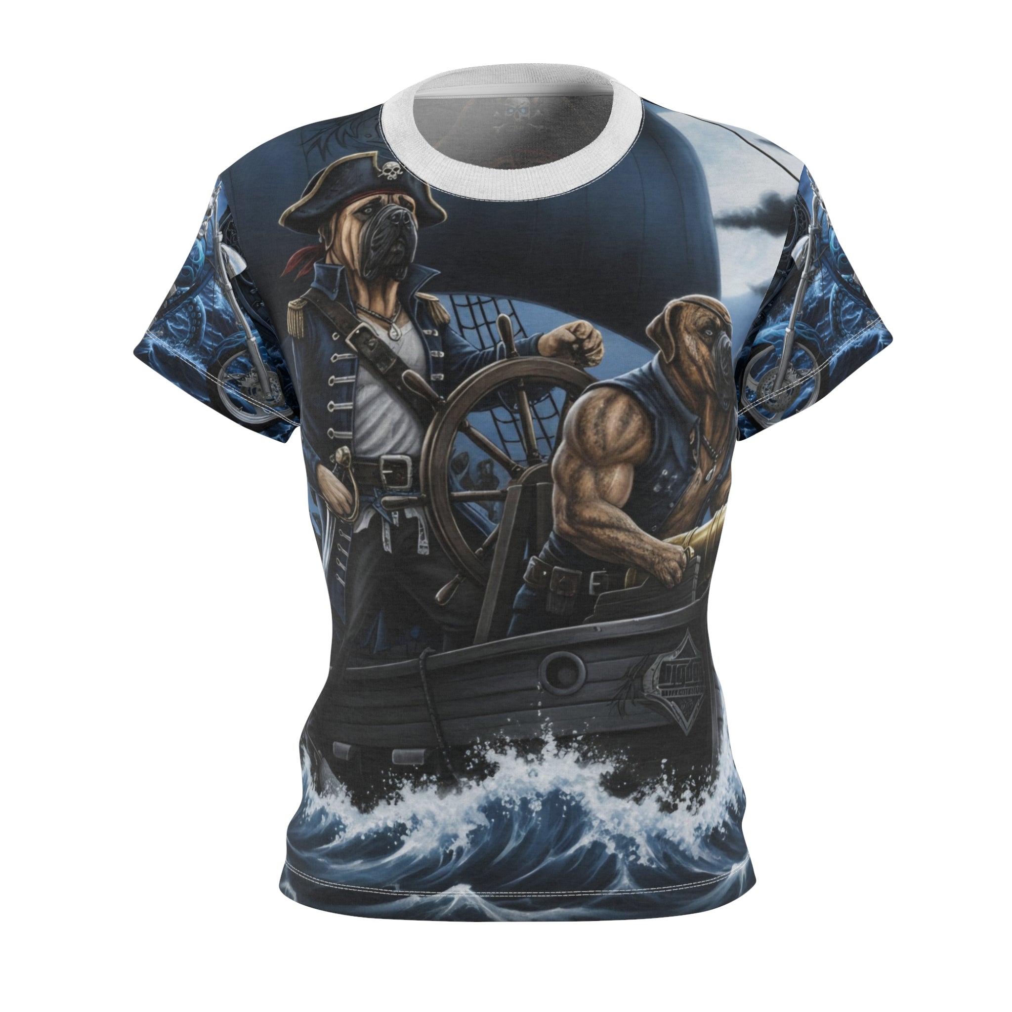 Pirate Ship Women's Tee — Nautical Bulldog Crew Graphic All-Over Print