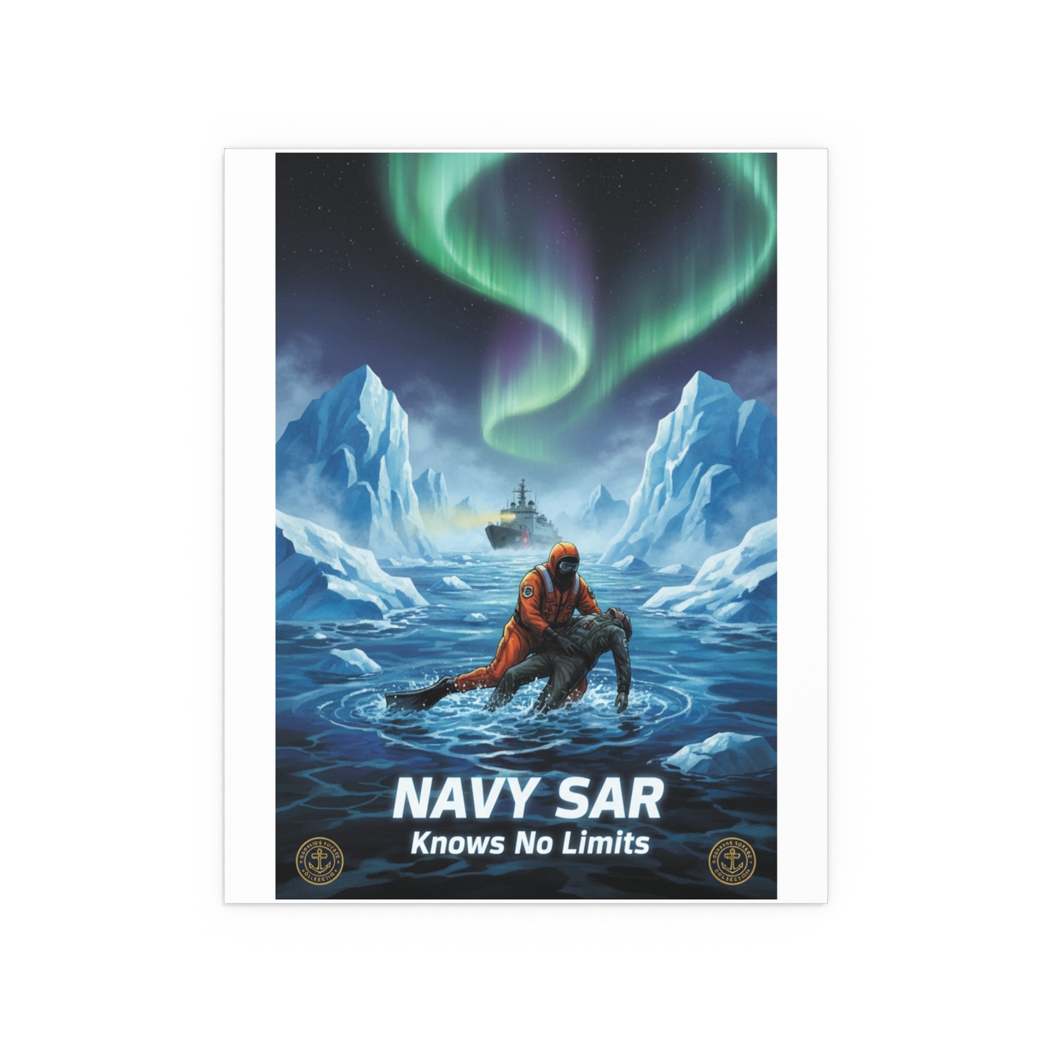 Silk Poster — 'Navy SAR Knows No Limits' Arctic Rescue Wall Art (Indoor/Outdoor)