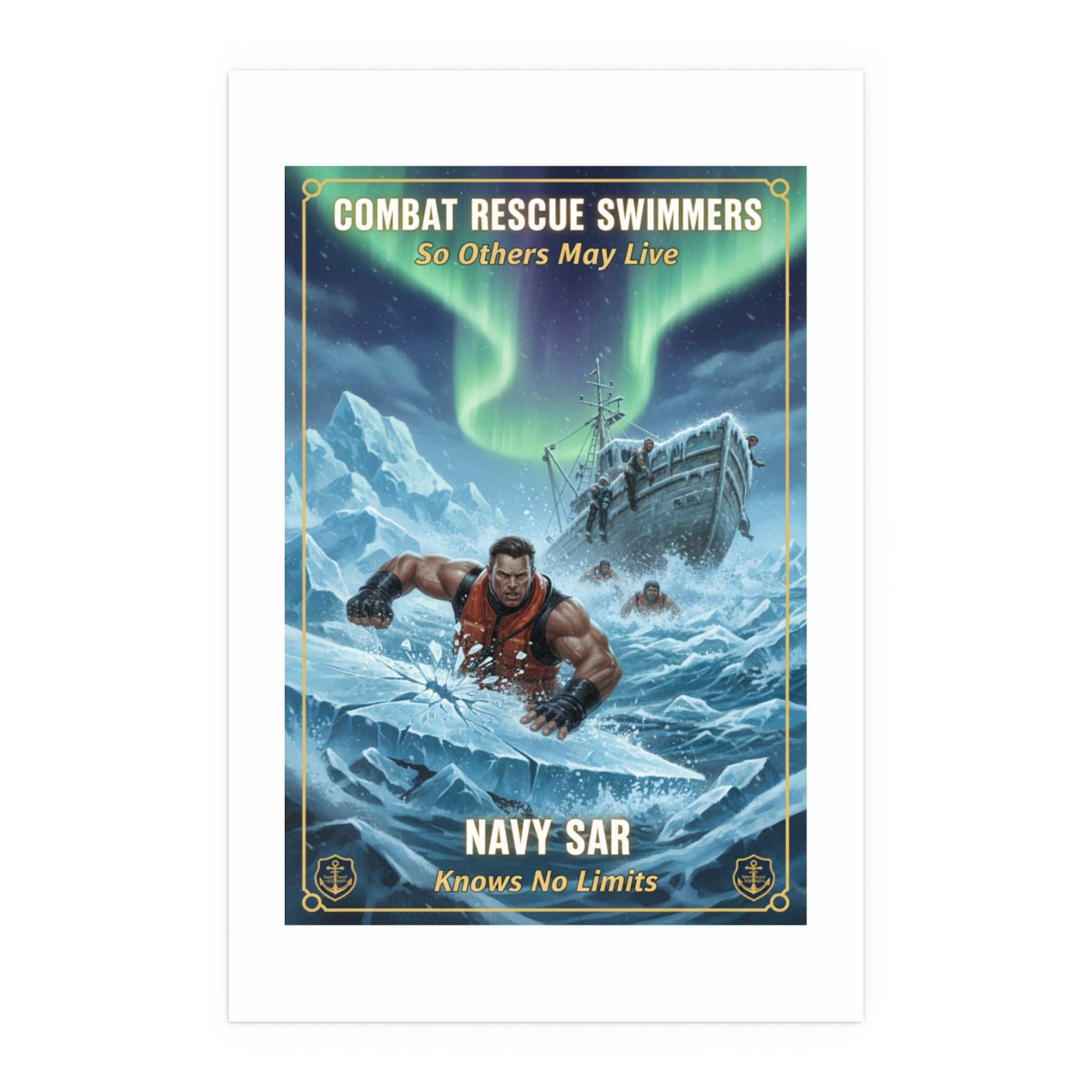 Combat Rescue Swimmers Silk Poster — Navy SAR 'So Others May Live' Arctic Rescue Print