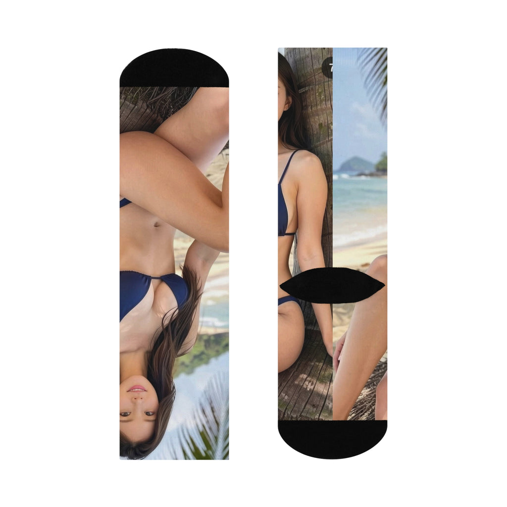 Tropical Beach Photo Crew Socks — Custom Vacation Portrait Socks