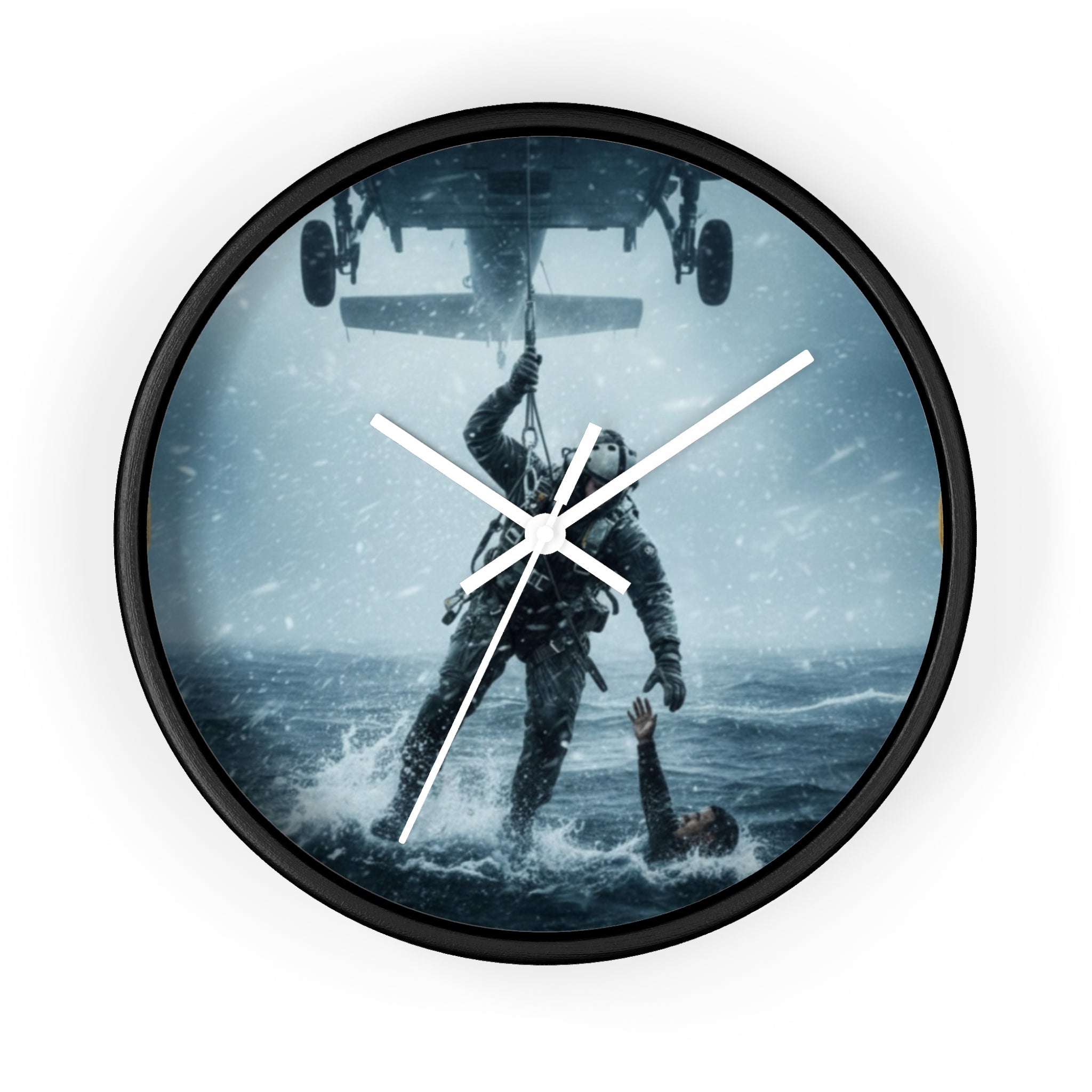 Rescue at Sea Wall Clock — Military Helicopter Lifesaver Marine Rescue Clock