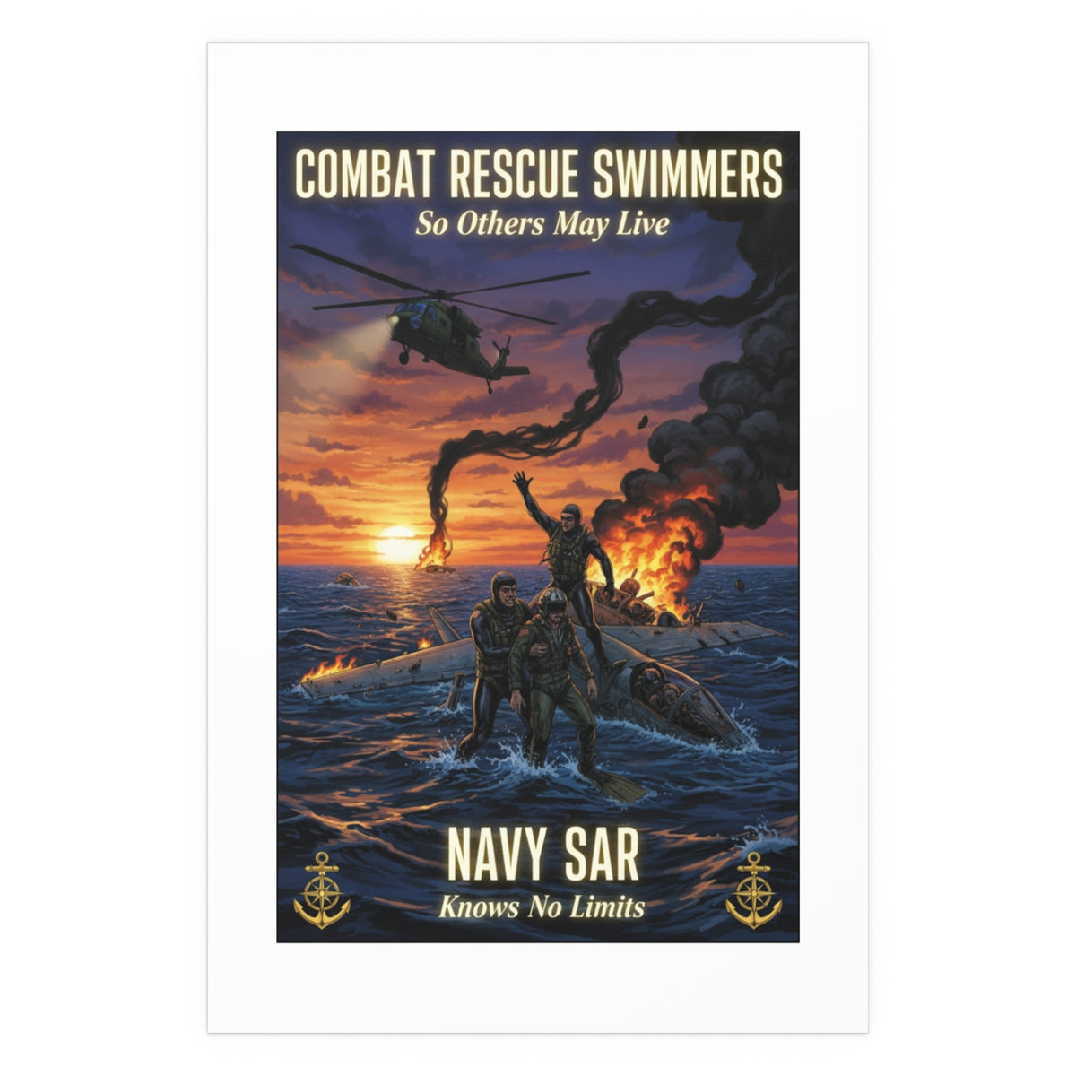 Navy SAR Combat Rescue Swimmers Silk Poster — Indoor/Outdoor Military Wall Art