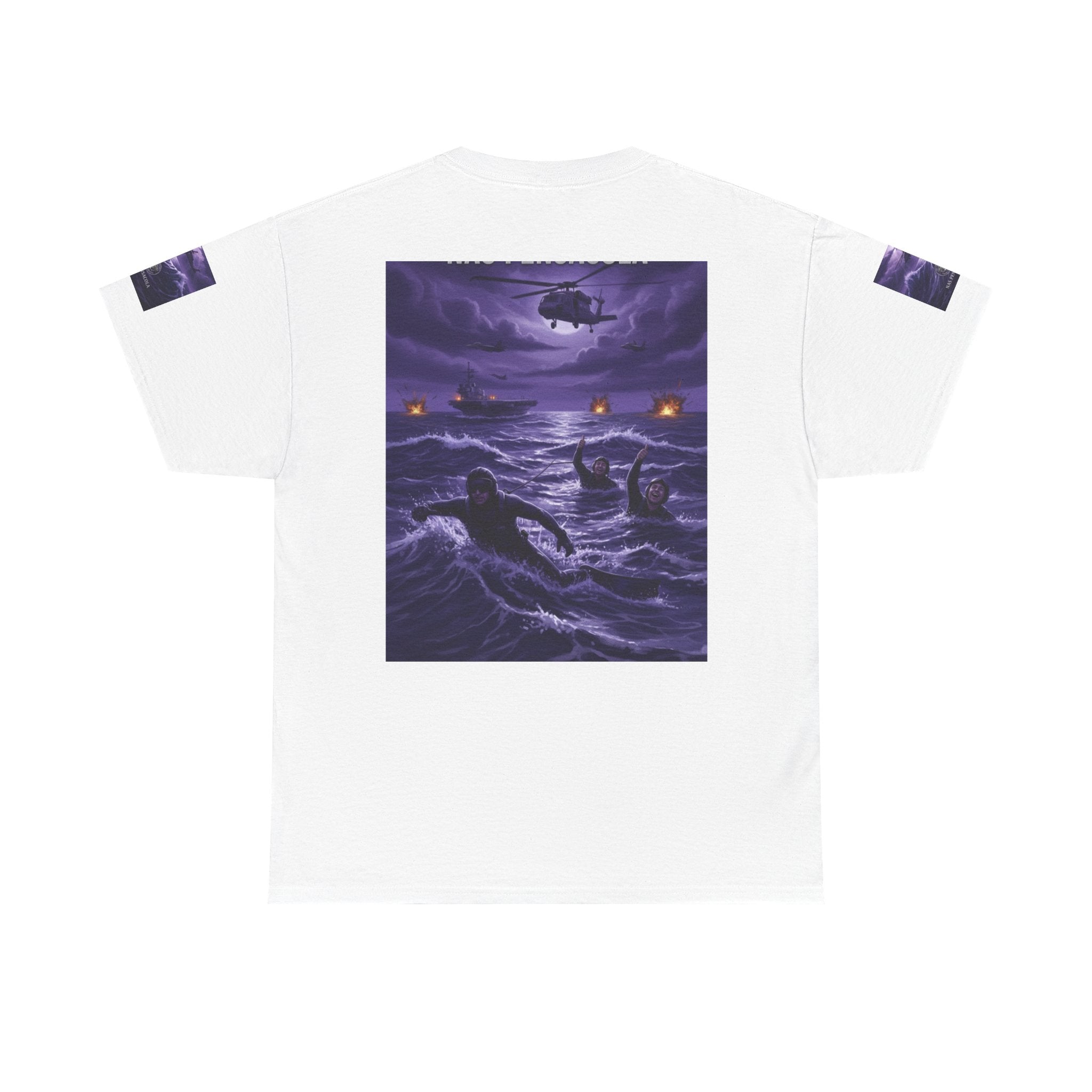 Rescue Night Tee — Purple Helicopter Sea Rescue Graphic T-Shirt