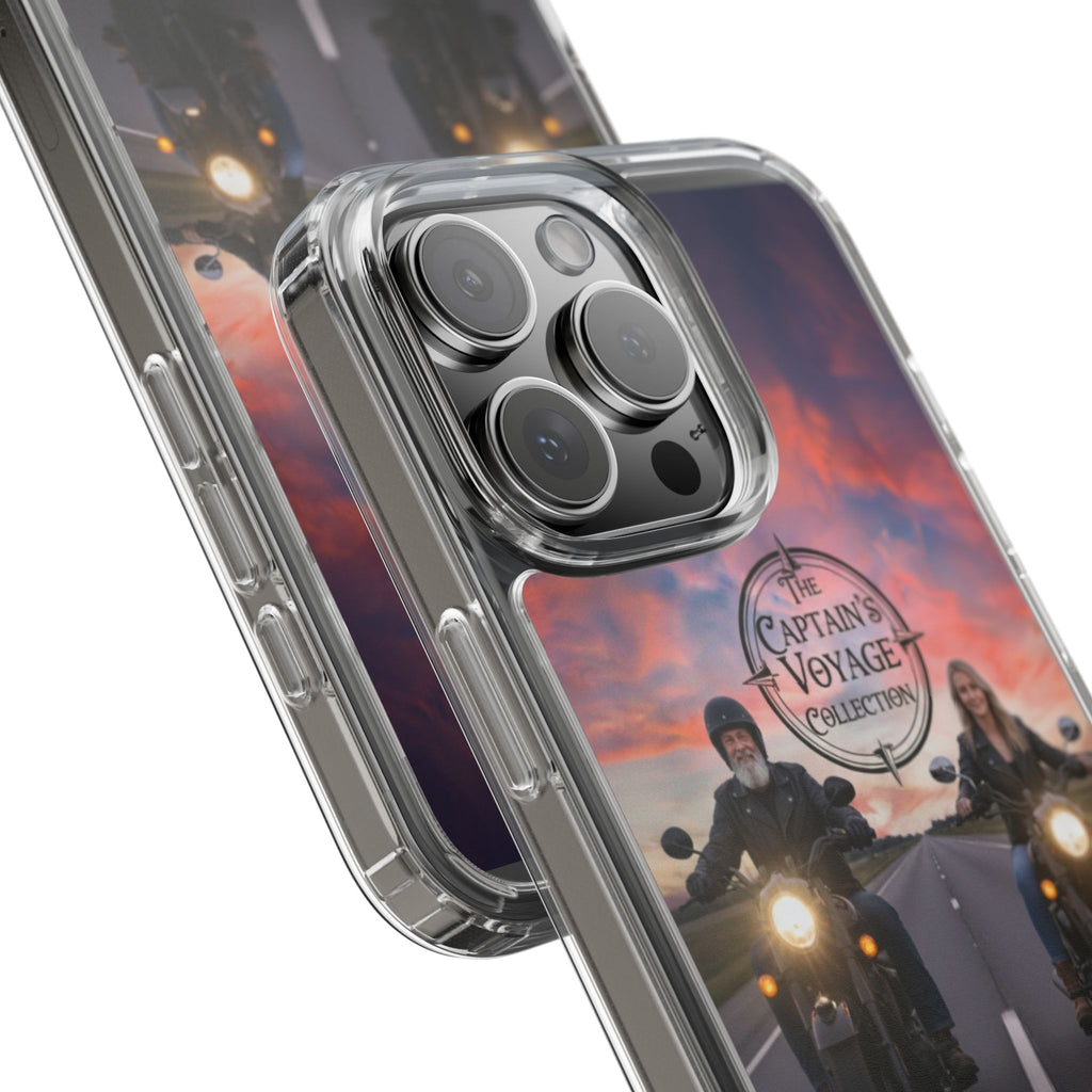 Clear Phone Case — 'The Captain's Voyage Collection' Motorcycle Sunset Design