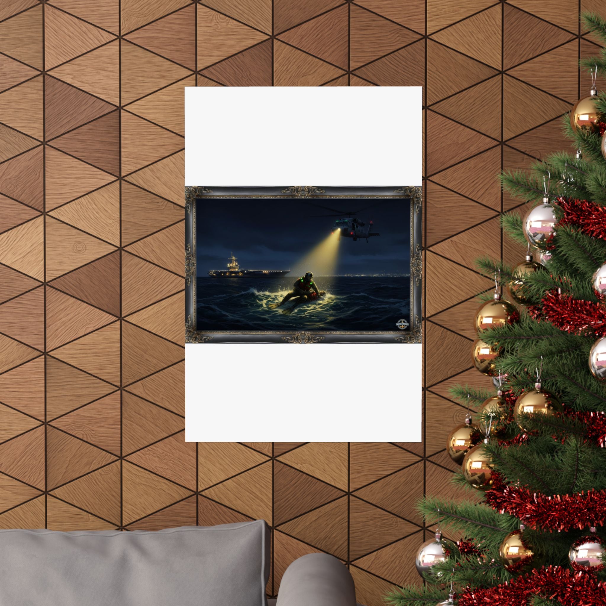Navy SAR Rescue Night Scene Matte Poster