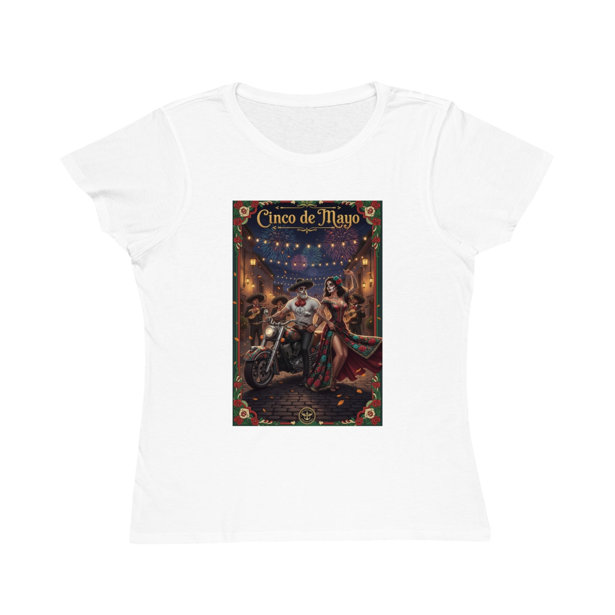 Cinco de Mayo Day of the Dead Motorcycle T‑Shirt — Día de Muertos Pinup Tee